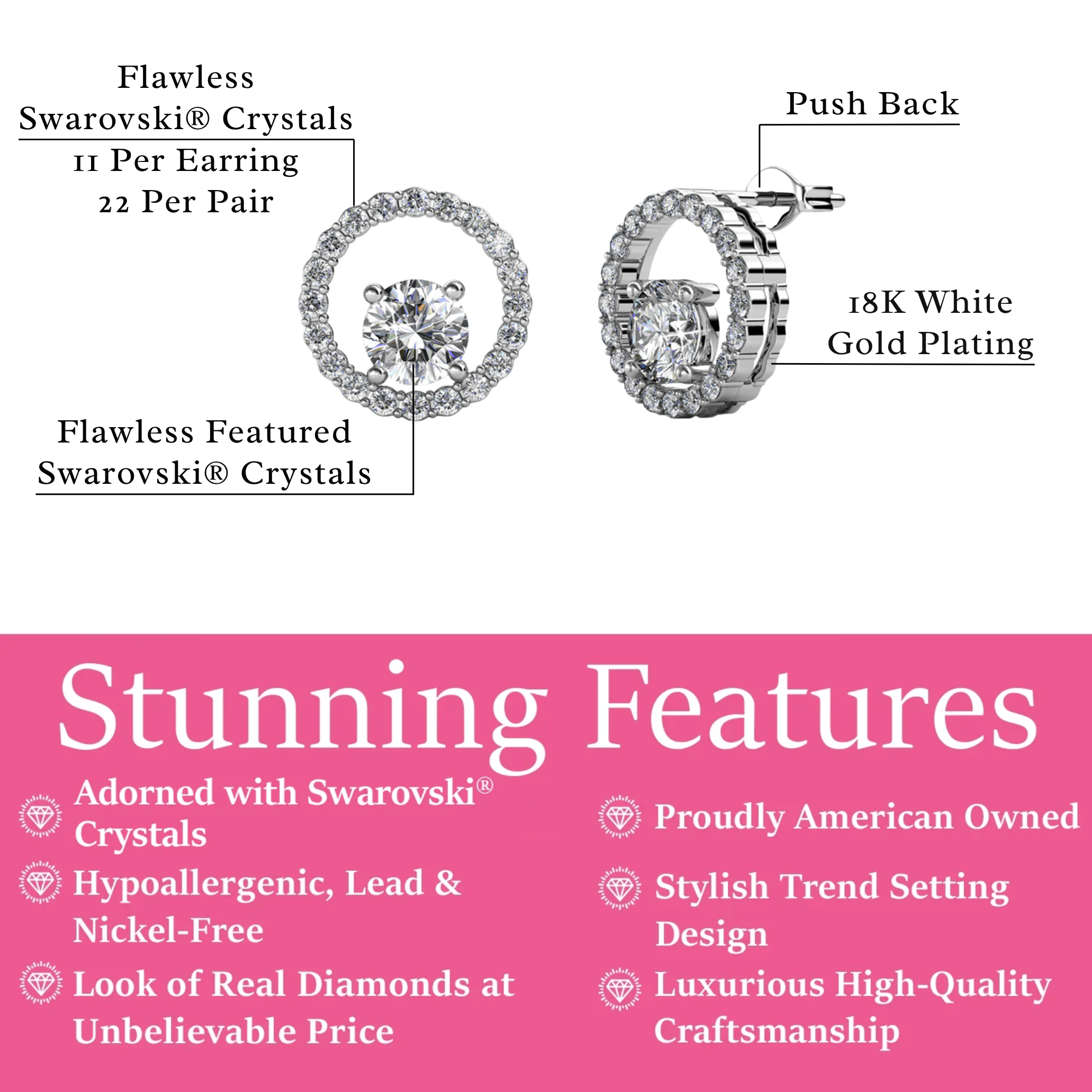 Reign 18k White Gold Plated Halo Drop Stud Earrings with Swarovski Crystals