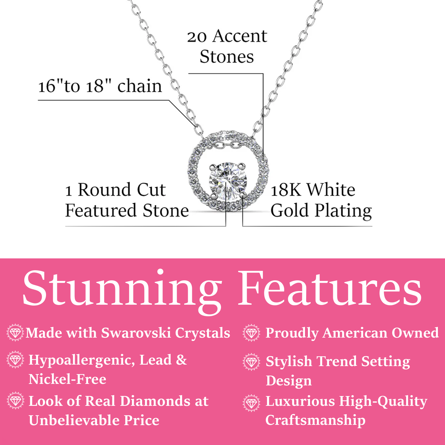 Reign 18k White Gold Plated Halo Necklace with Swarovski Crystals