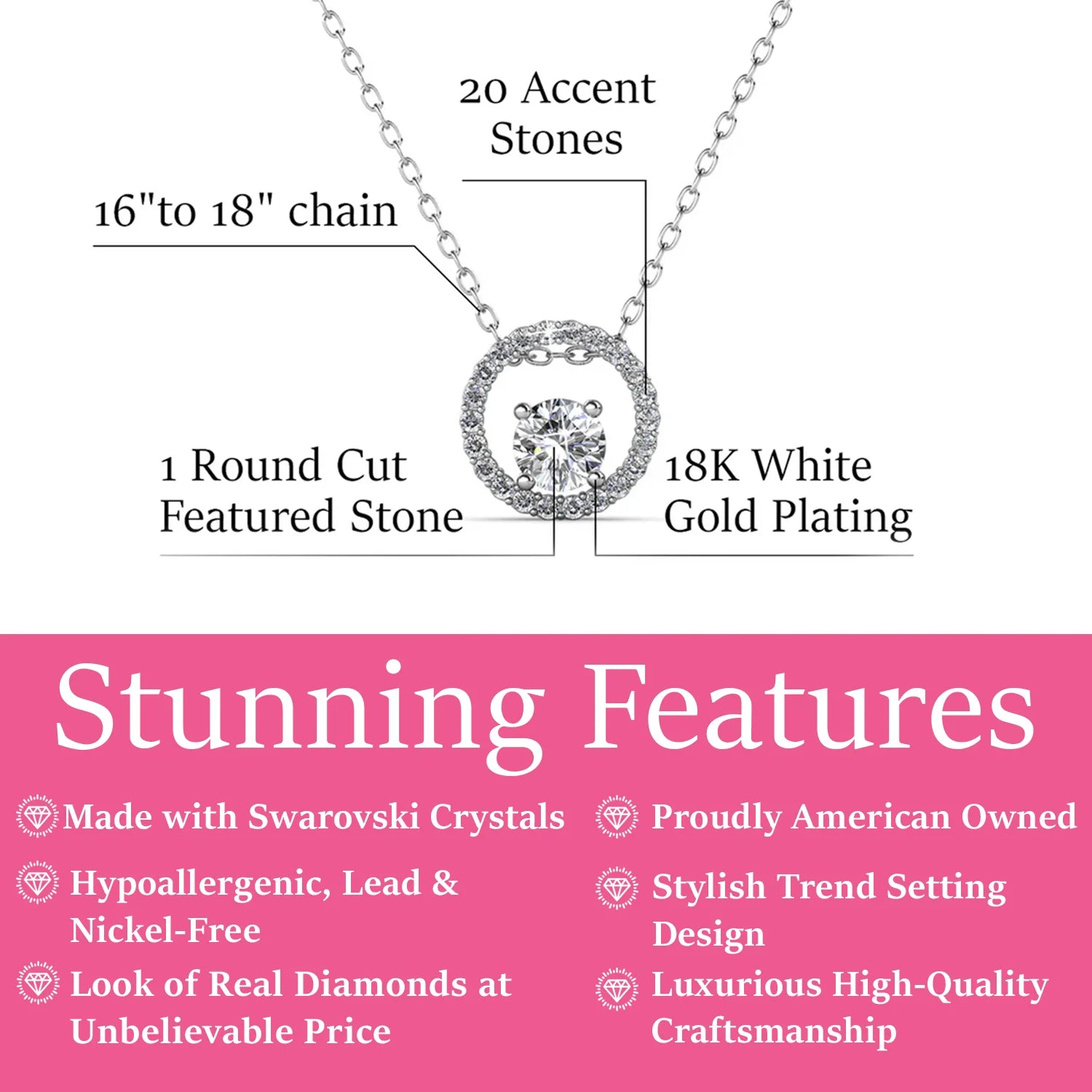 Reign 18k White Gold Plated Halo Necklace with Swarovski Crystals