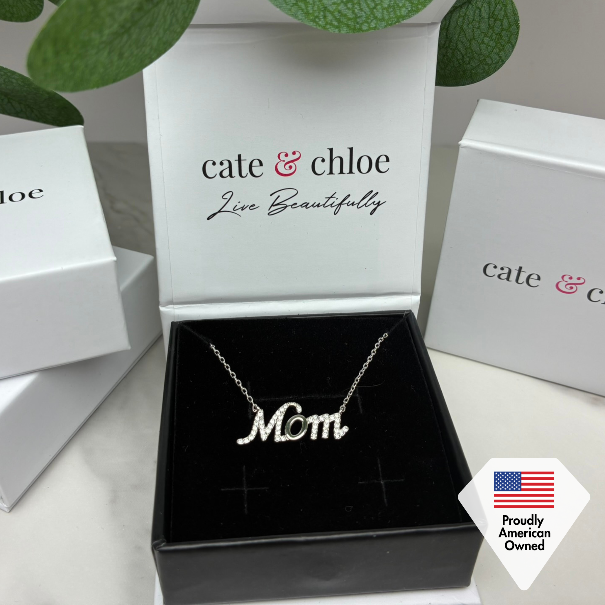 Riley 18k White Gold Plated Mom Necklace with Swarovski Crystals