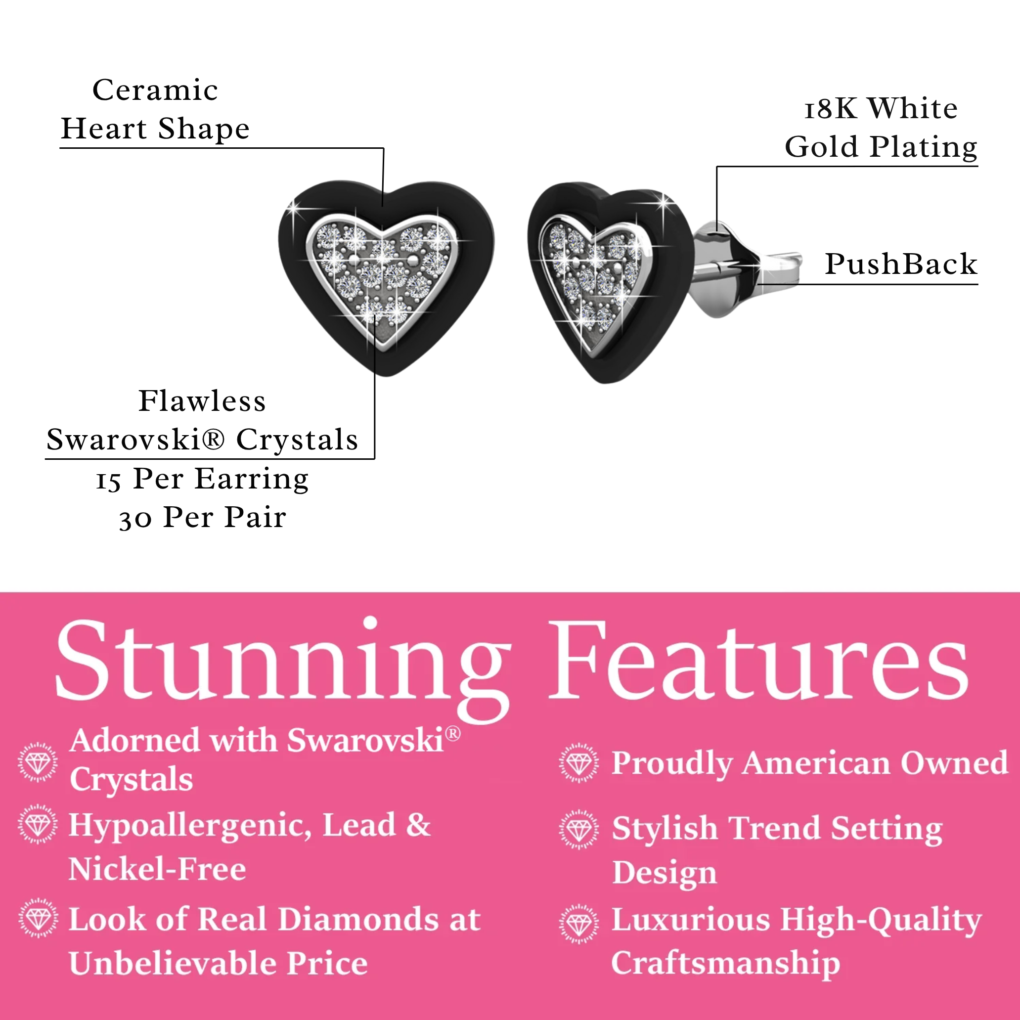 Rory 18k White Gold Plated Heart Halo Stud Earrings with Swarovski Crystals