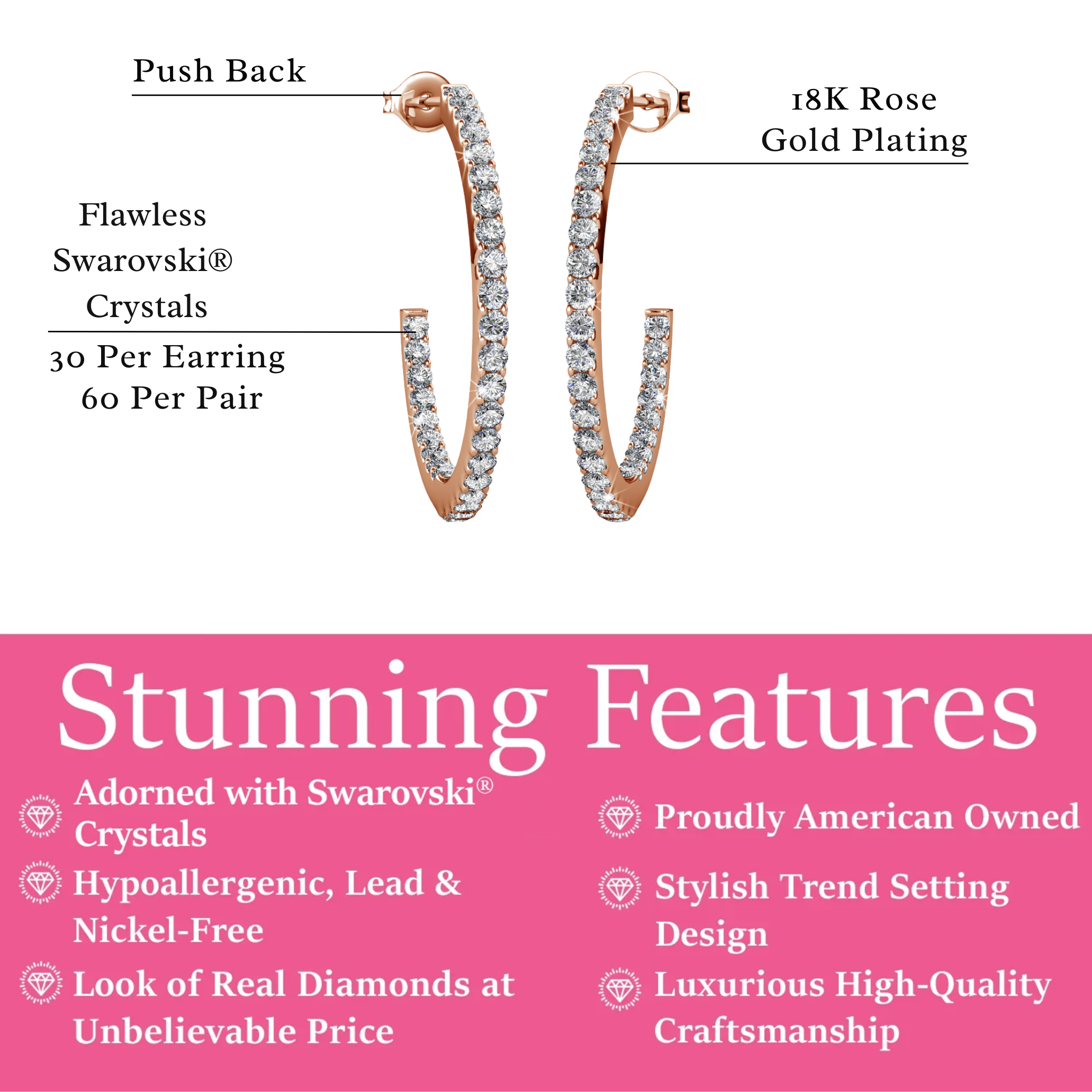 Rosalyn 18k White Gold Plated 20mm Hoop Earrings with Swarovski Crystals