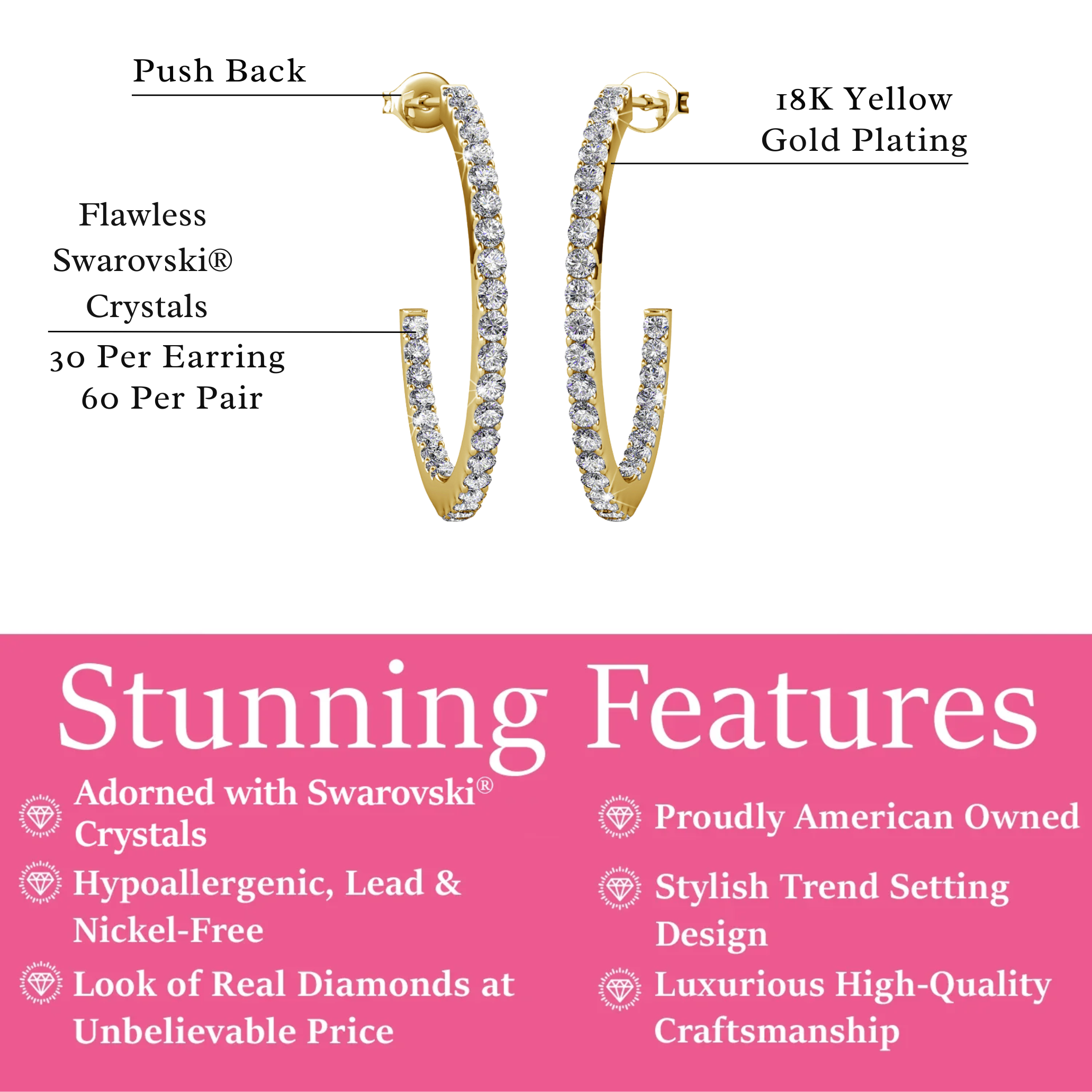 Rosalyn 18k White Gold Plated 20mm Hoop Earrings with Swarovski Crystals