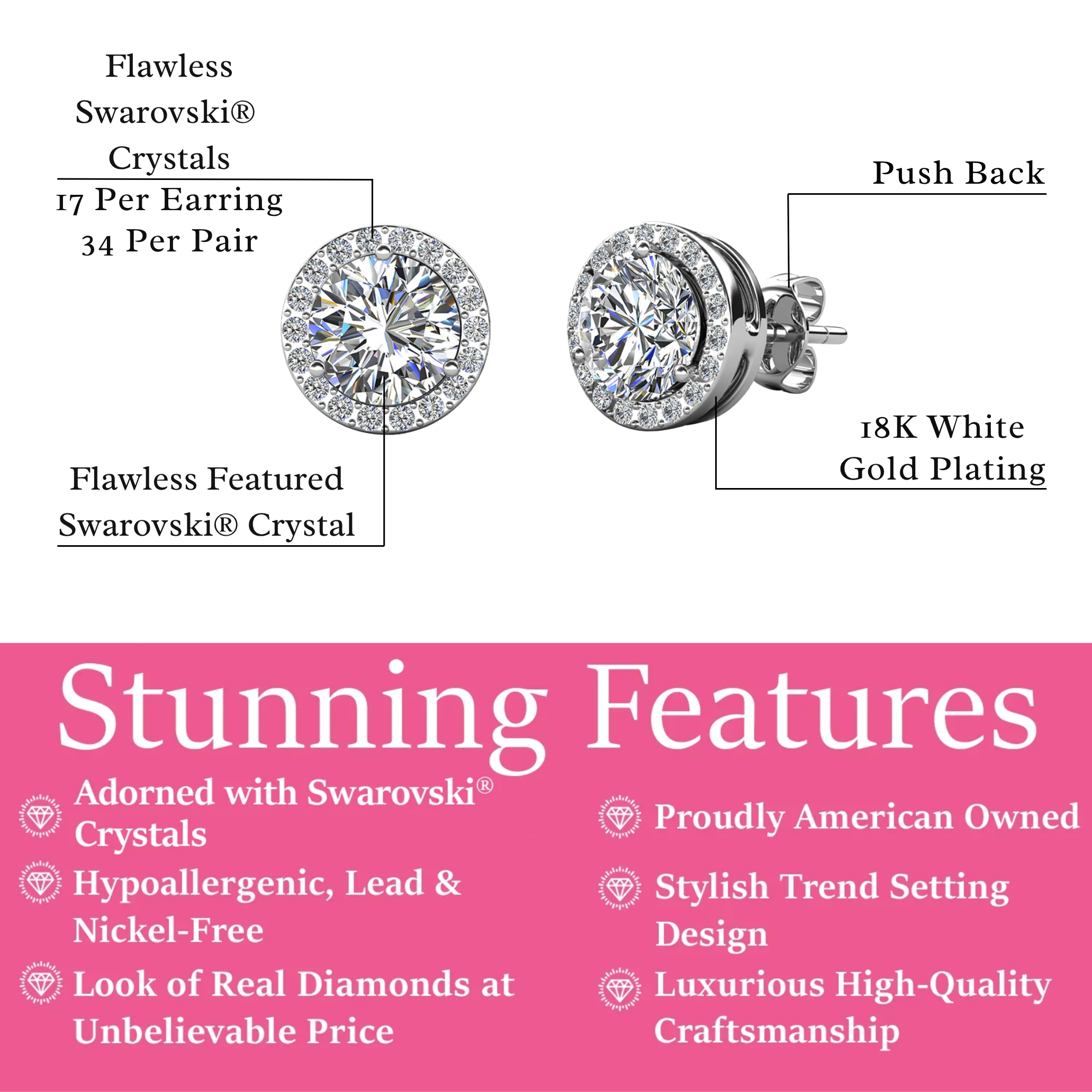 Royal Birthstone 18k White Gold Plated Halo Stud Earrings with Round Cut Swarovski Crystals
