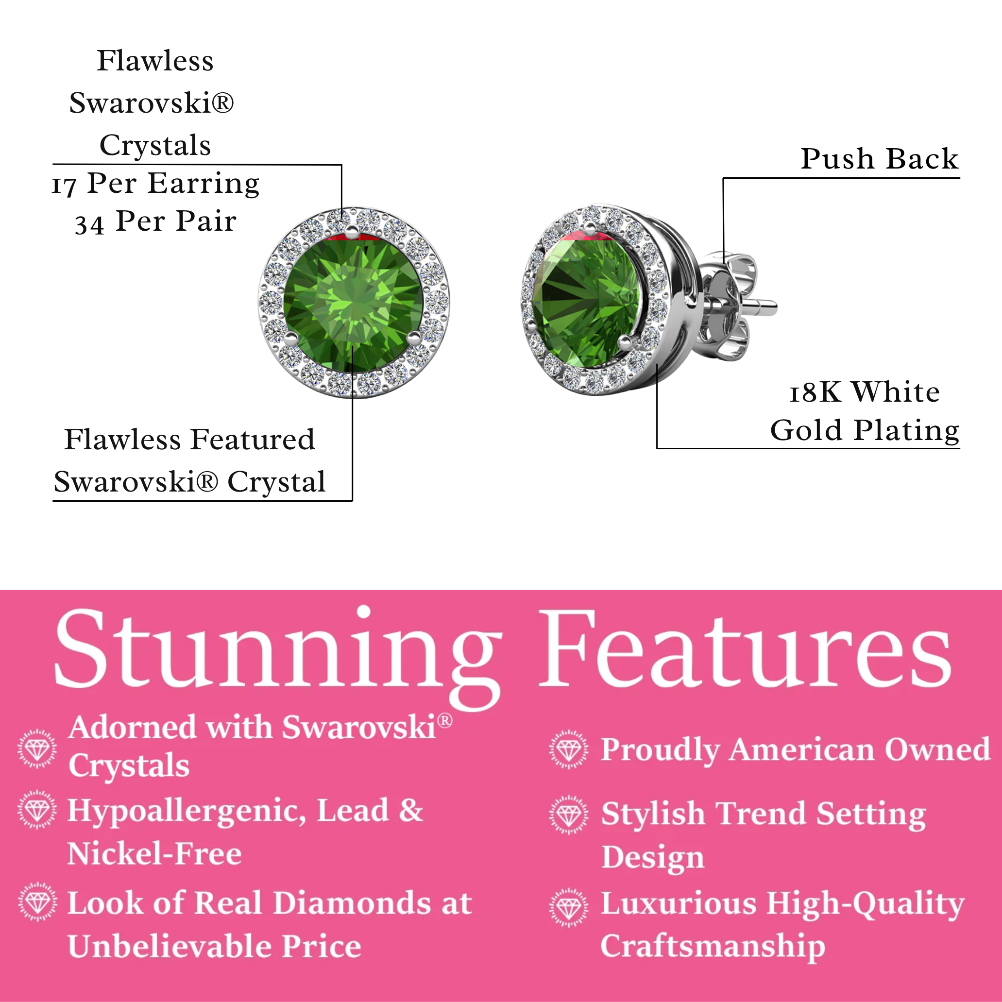 Royal Birthstone 18k White Gold Plated Halo Stud Earrings with Round Cut Swarovski Crystals
