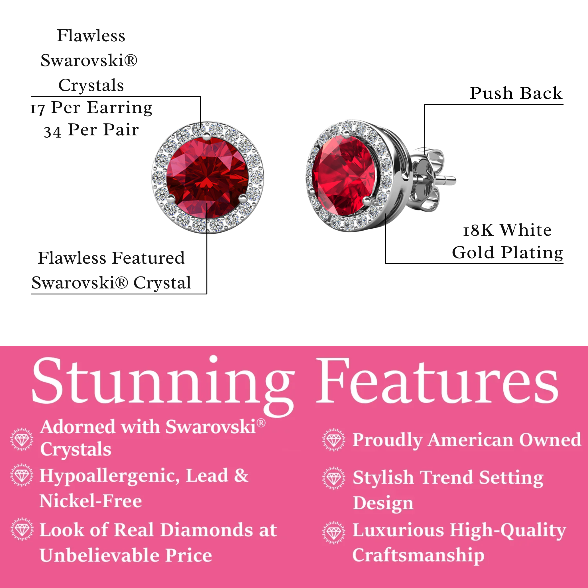 Royal Birthstone 18k White Gold Plated Halo Stud Earrings with Round Cut Swarovski Crystals
