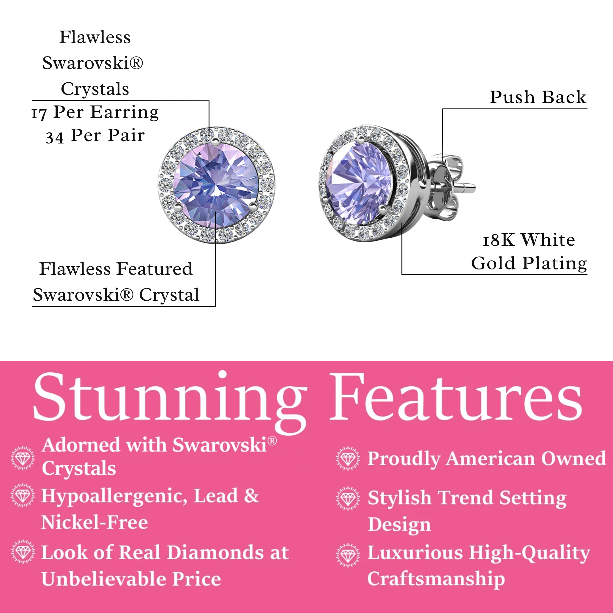 Royal Birthstone 18k White Gold Plated Halo Stud Earrings with Round Cut Swarovski Crystals