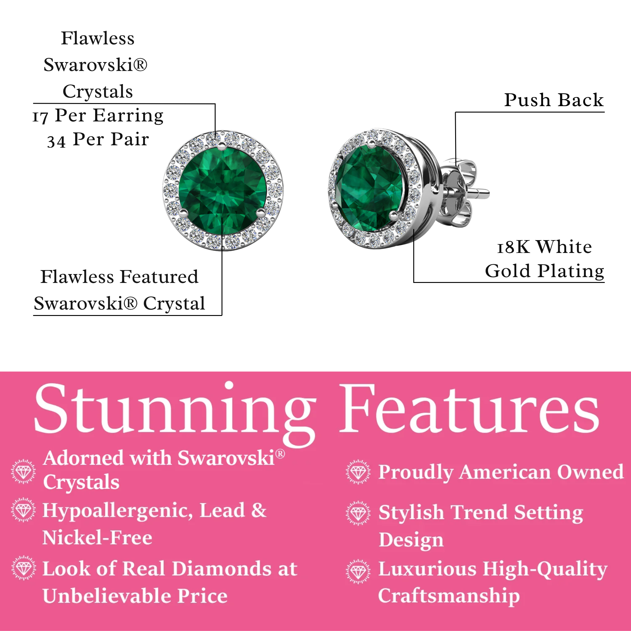 Royal Birthstone 18k White Gold Plated Halo Stud Earrings with Round Cut Swarovski Crystals
