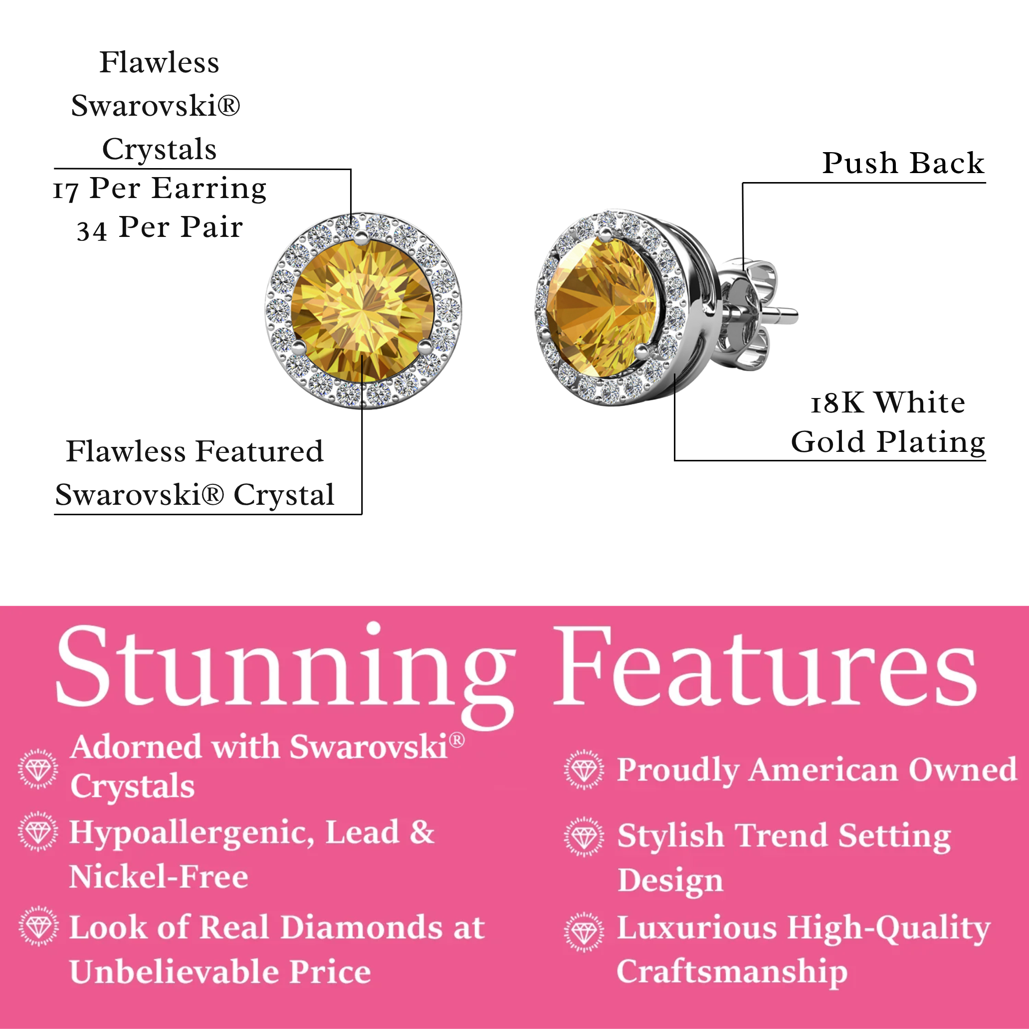 Royal Birthstone 18k White Gold Plated Halo Stud Earrings with Round Cut Swarovski Crystals