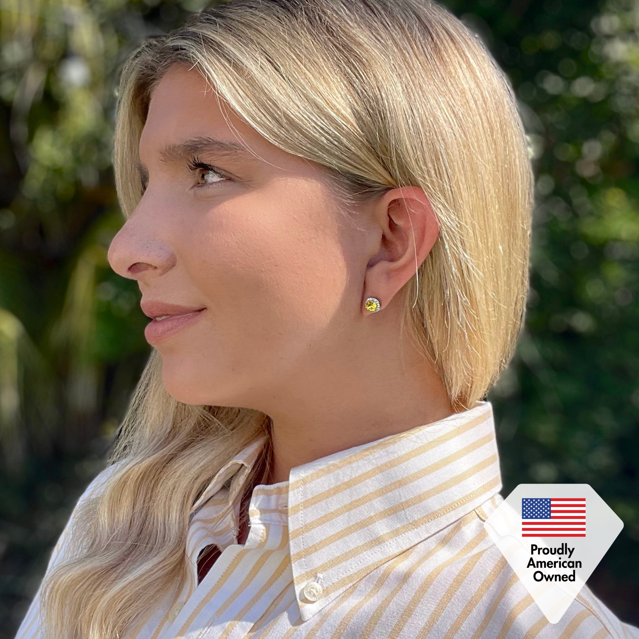 Royal Birthstone 18k White Gold Plated Halo Stud Earrings with Round Cut Swarovski Crystals