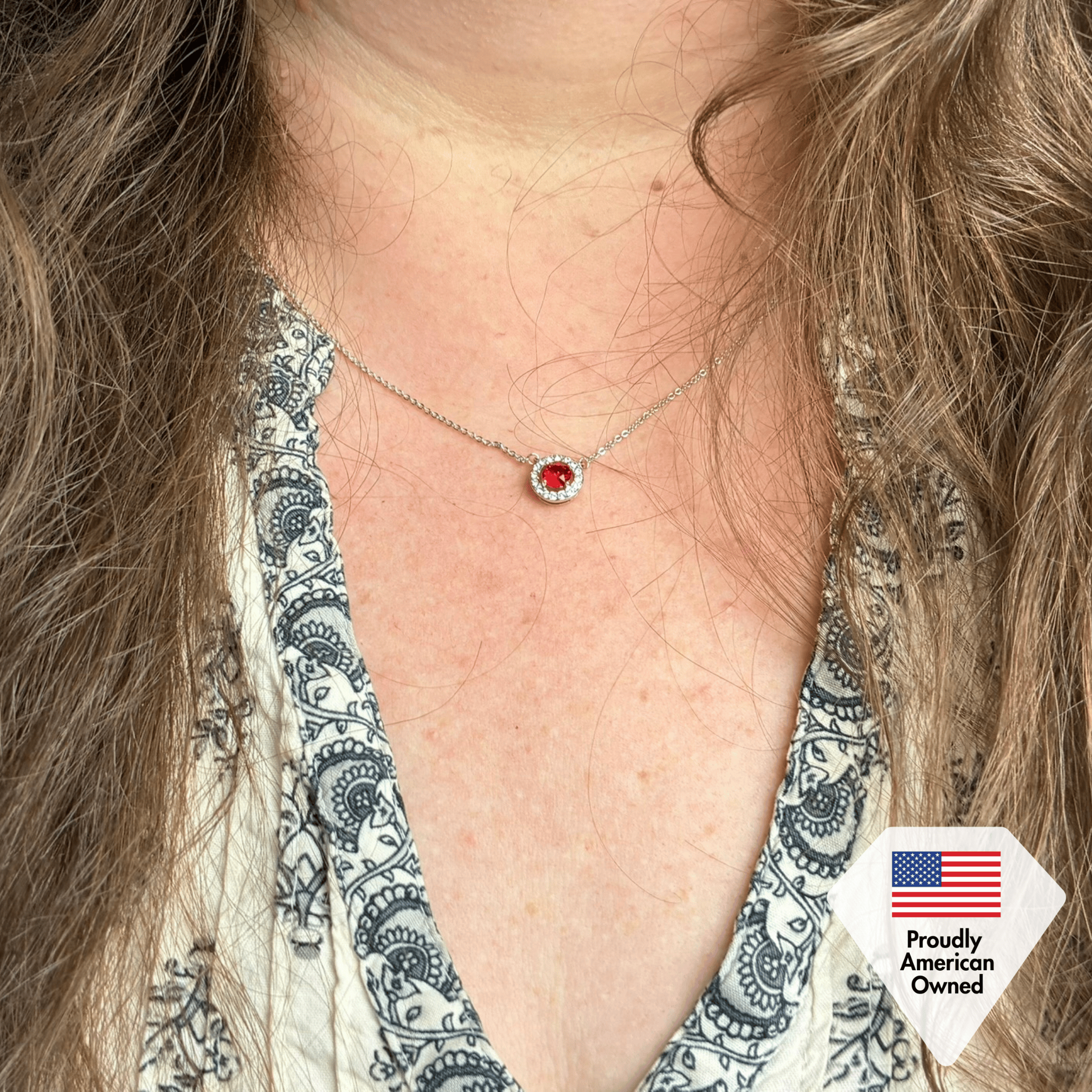 Royal Birthstone 18k White Gold Plated Halo Necklace with Round Cut Swarovski Crystals