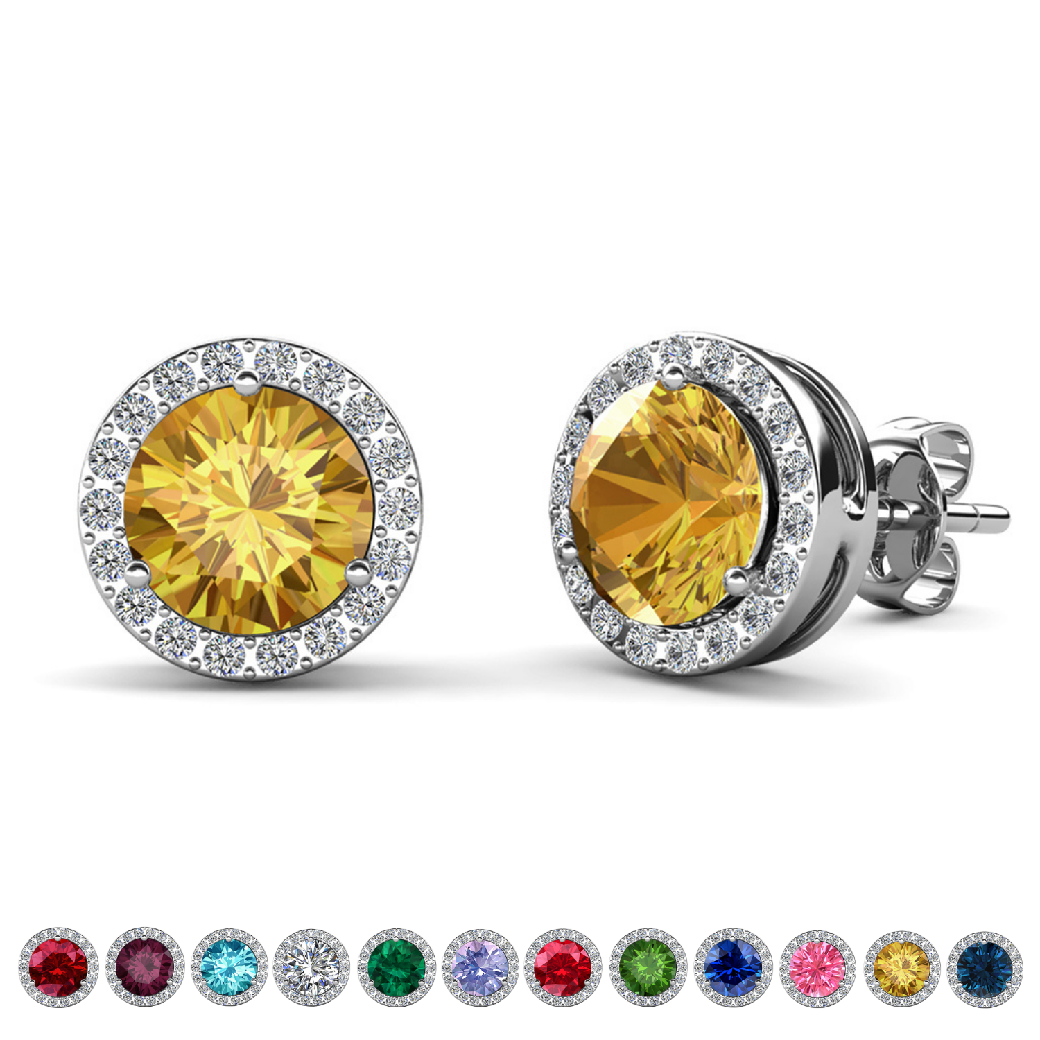 Royal Birthstone 18k White Gold Plated Halo Stud Earrings with Round Cut Swarovski Crystals