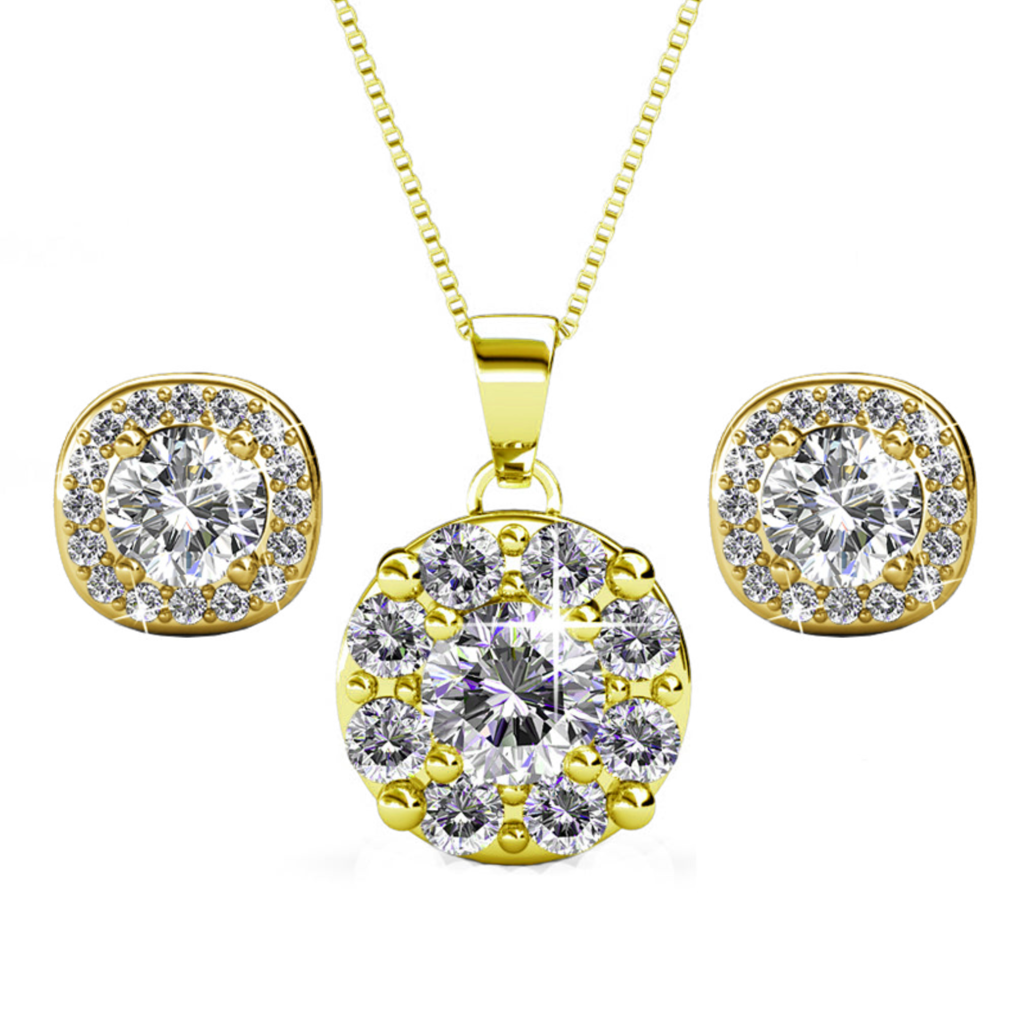 Ruth 18k White Gold Plated Stud Earrings and Necklace Jewelry Set with Swarovski Crystals