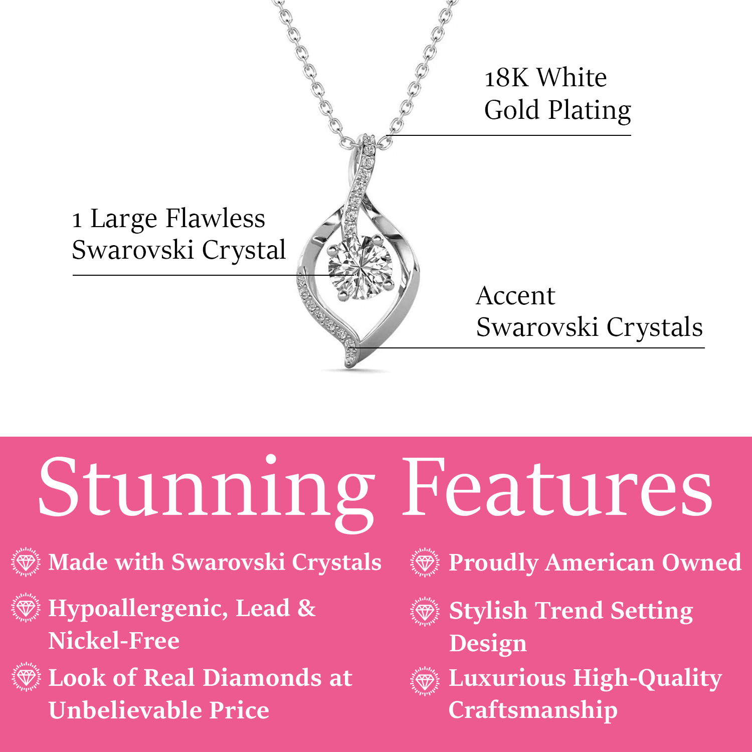 Sabrina 18k White Gold Plated Pendant Necklace with Swarovski Crystals