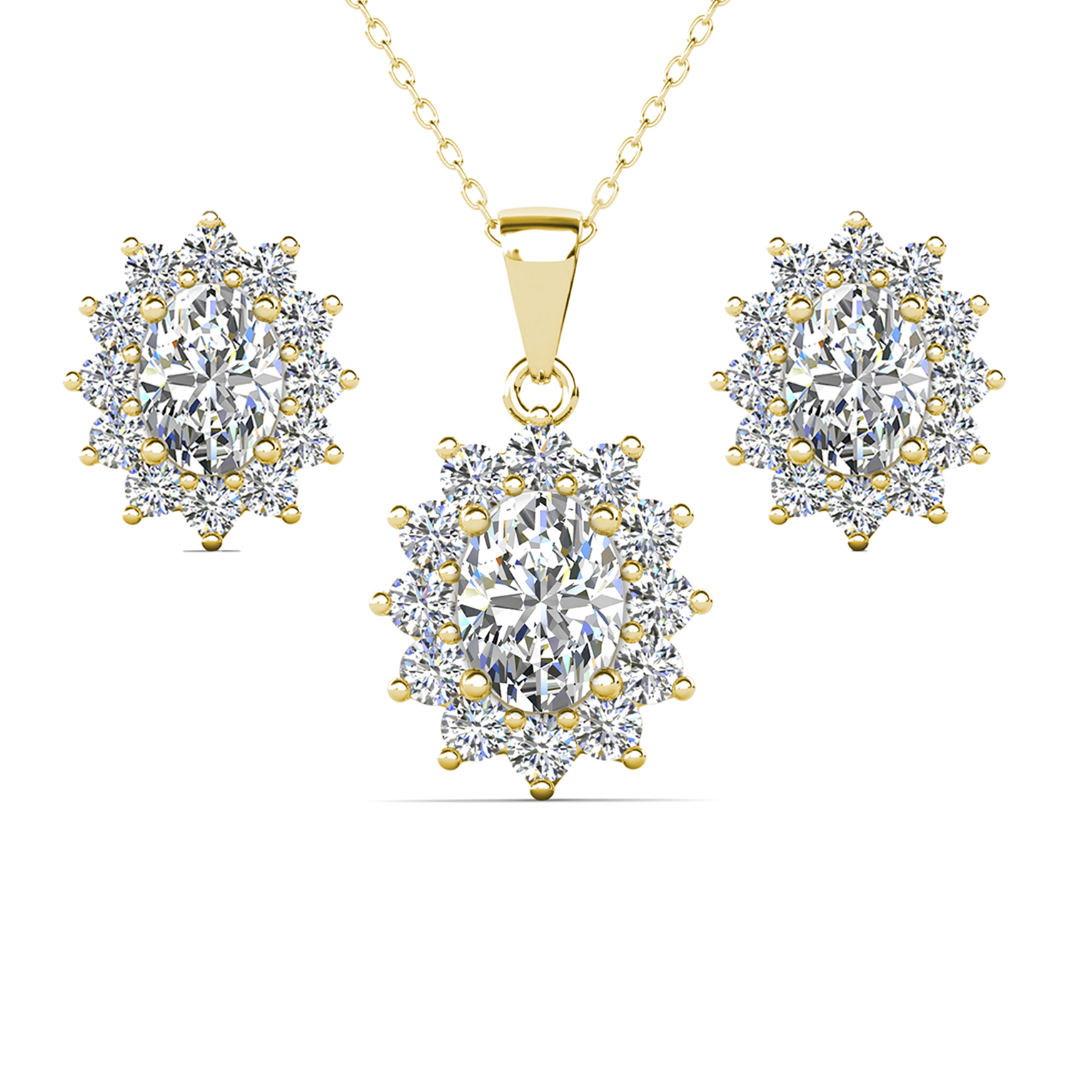 Sage 18k White Gold Plated Stud Earring and Necklace Set