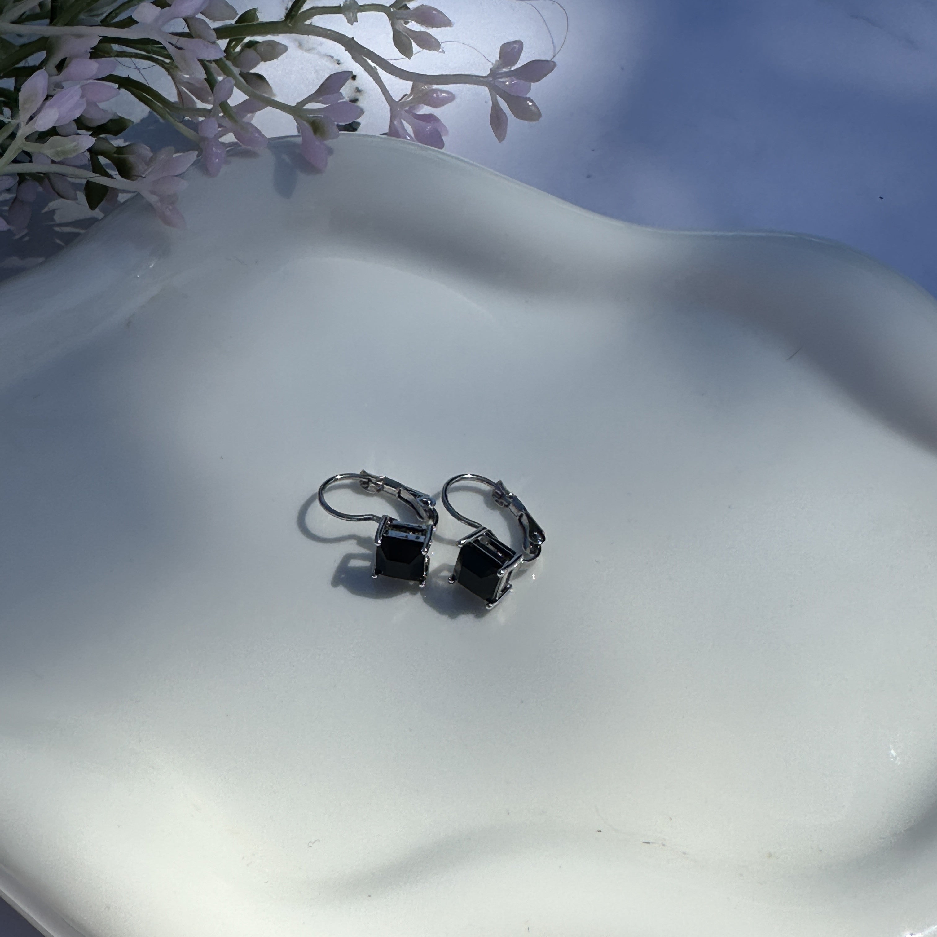 Samantha 18k White Gold Plated Drop Earrings with Black Swarovski Crystal