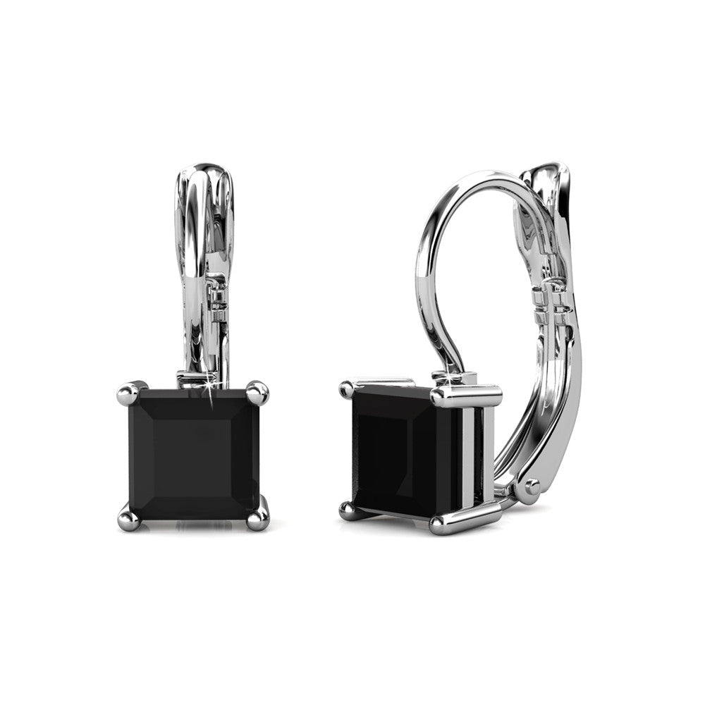 Samantha 18k White Gold Plated Drop Earrings and Necklace Jewelry Set with Black Swarovski Crystal