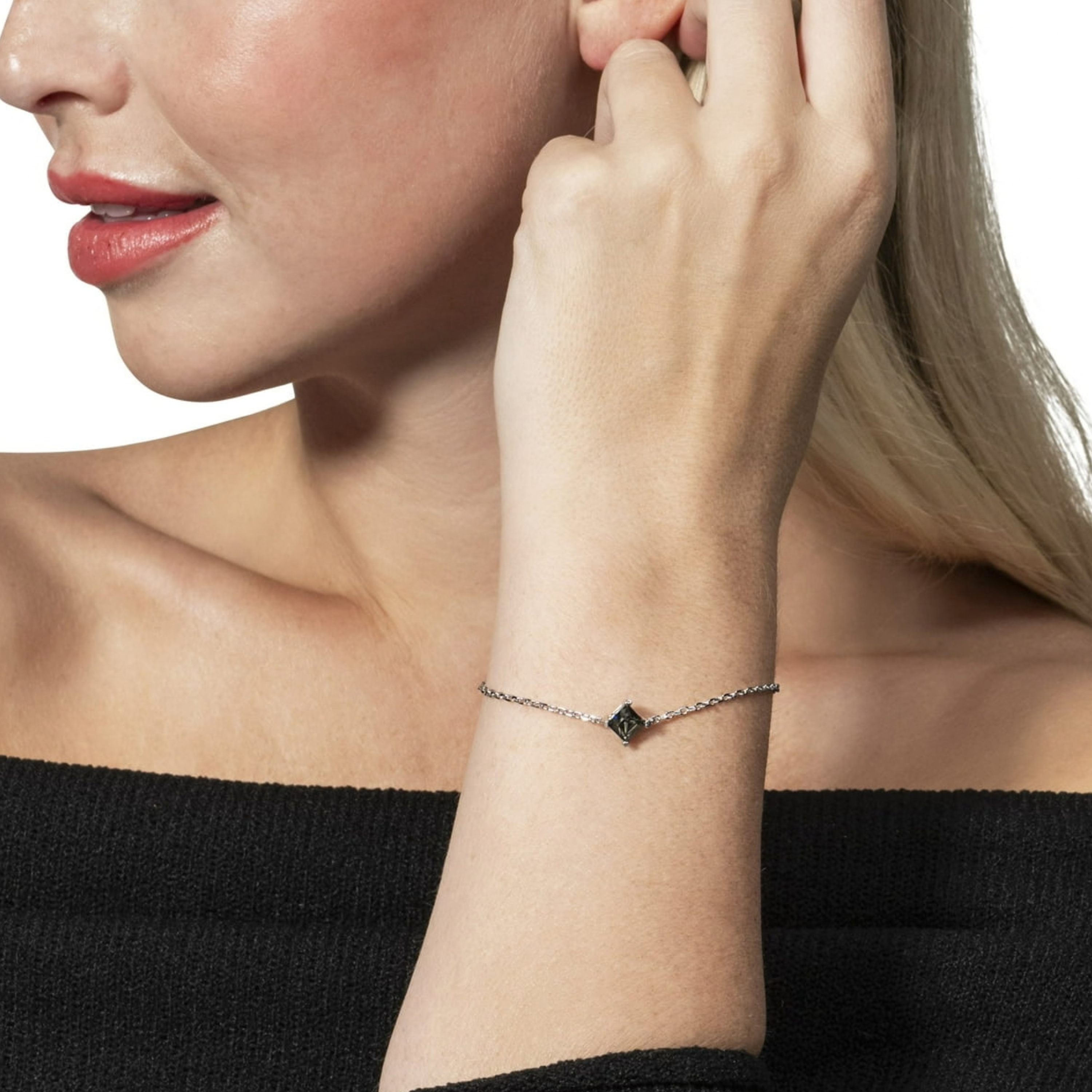 Samantha 18k White Gold Plated Bracelet with Black Swarovski Crystal - Final Sale - Fab Fav