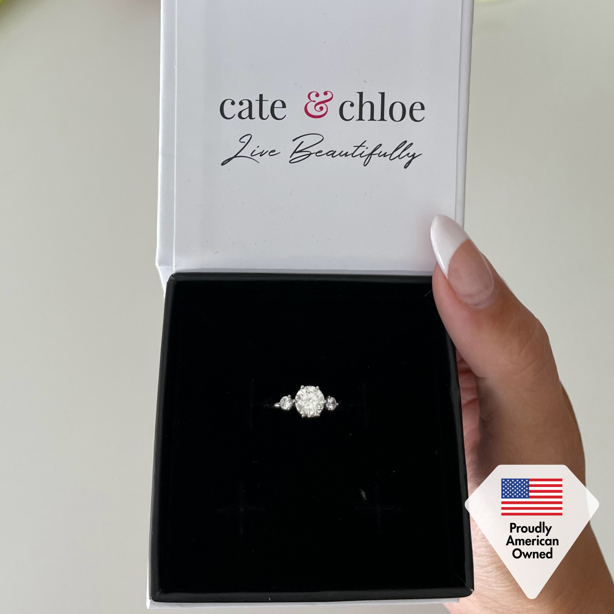 Moissanite by Cate & Chloe Sarah 1.22tcw Round Cut 925 Sterling Silver 18k White Gold Plated Engagement Ring