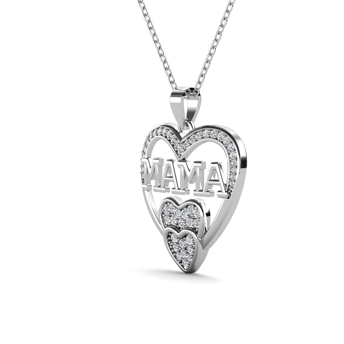 Selena 18k White Gold Plated Mama Heart Pendant Necklace with Swarovski Crystals