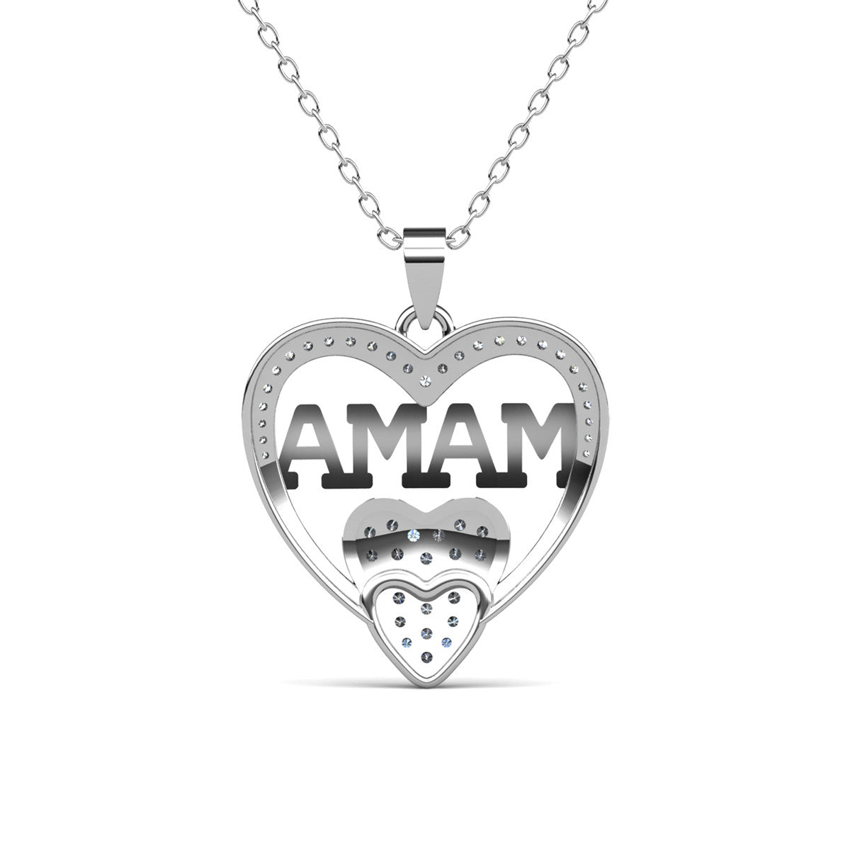 Selena 18k White Gold Plated Mama Heart Pendant Necklace with Swarovski Crystals