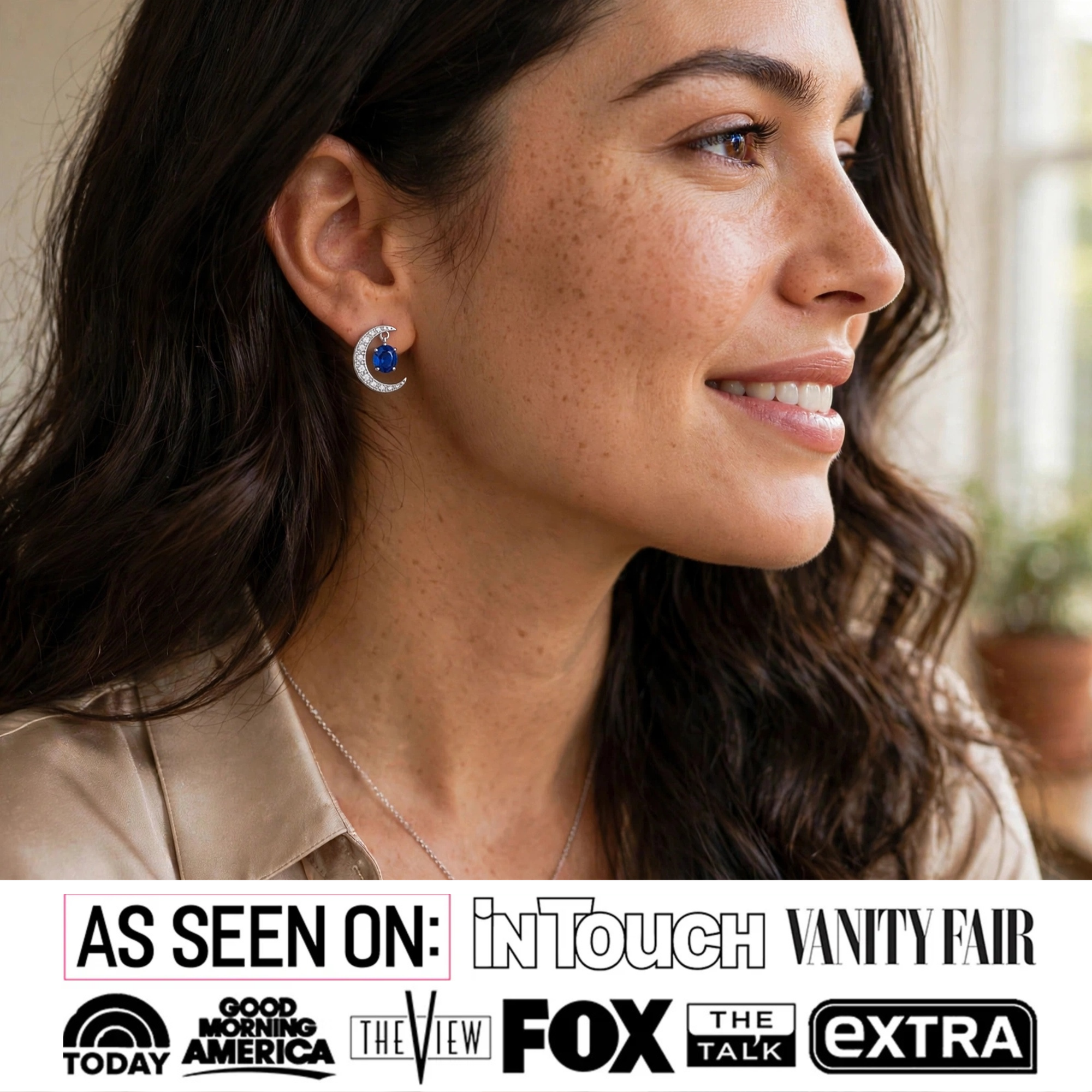 Luna 诞生石耳钉 18k 白金镀圆形切割水晶