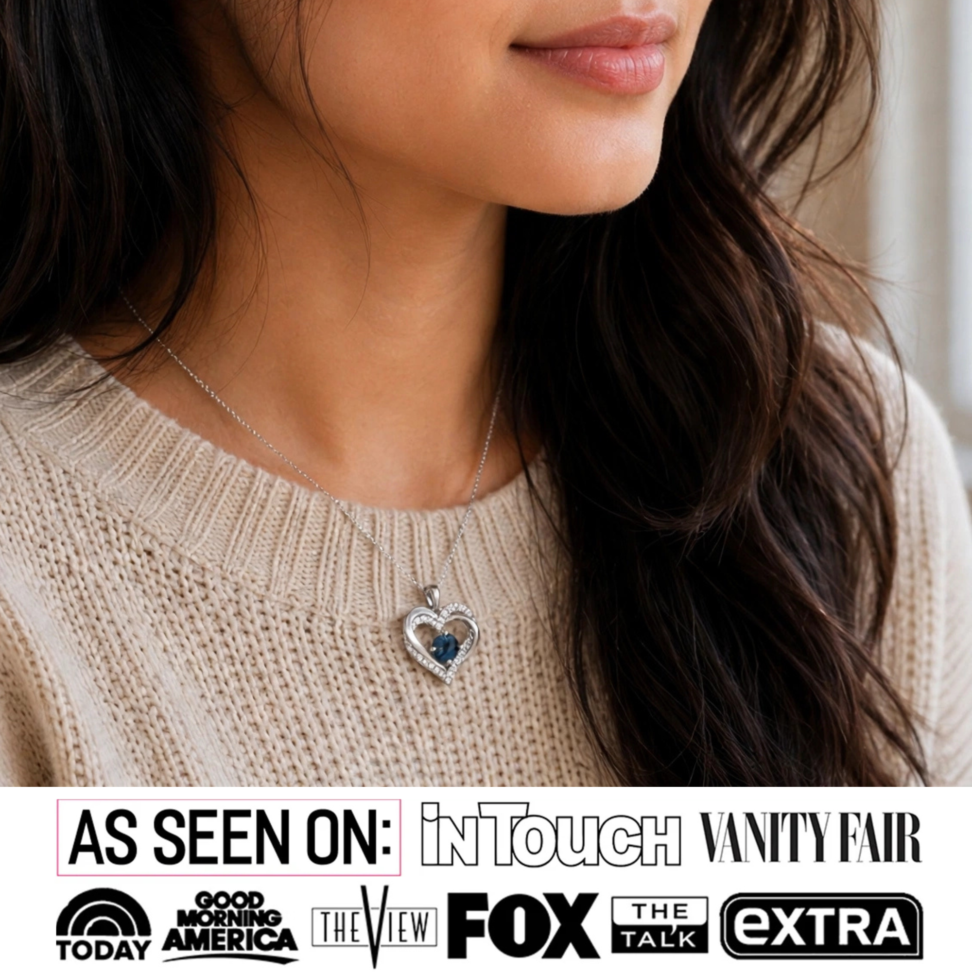 Forever Birthstone 18k White Gold Plated Double Heart Necklace with Swarovski Crystals