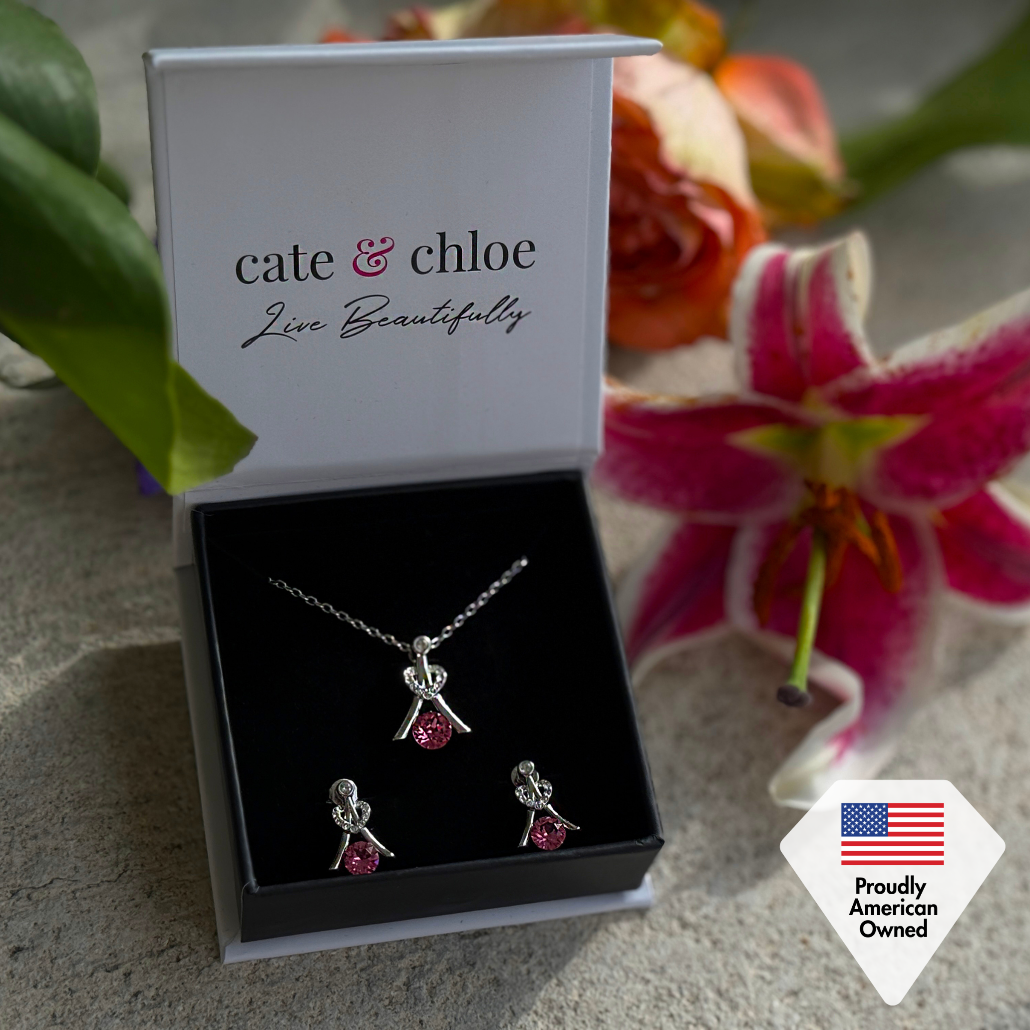 Serenity Birthstone 18k White Gold Plated Drop Earrings with Round Cut Swarovski Crystals