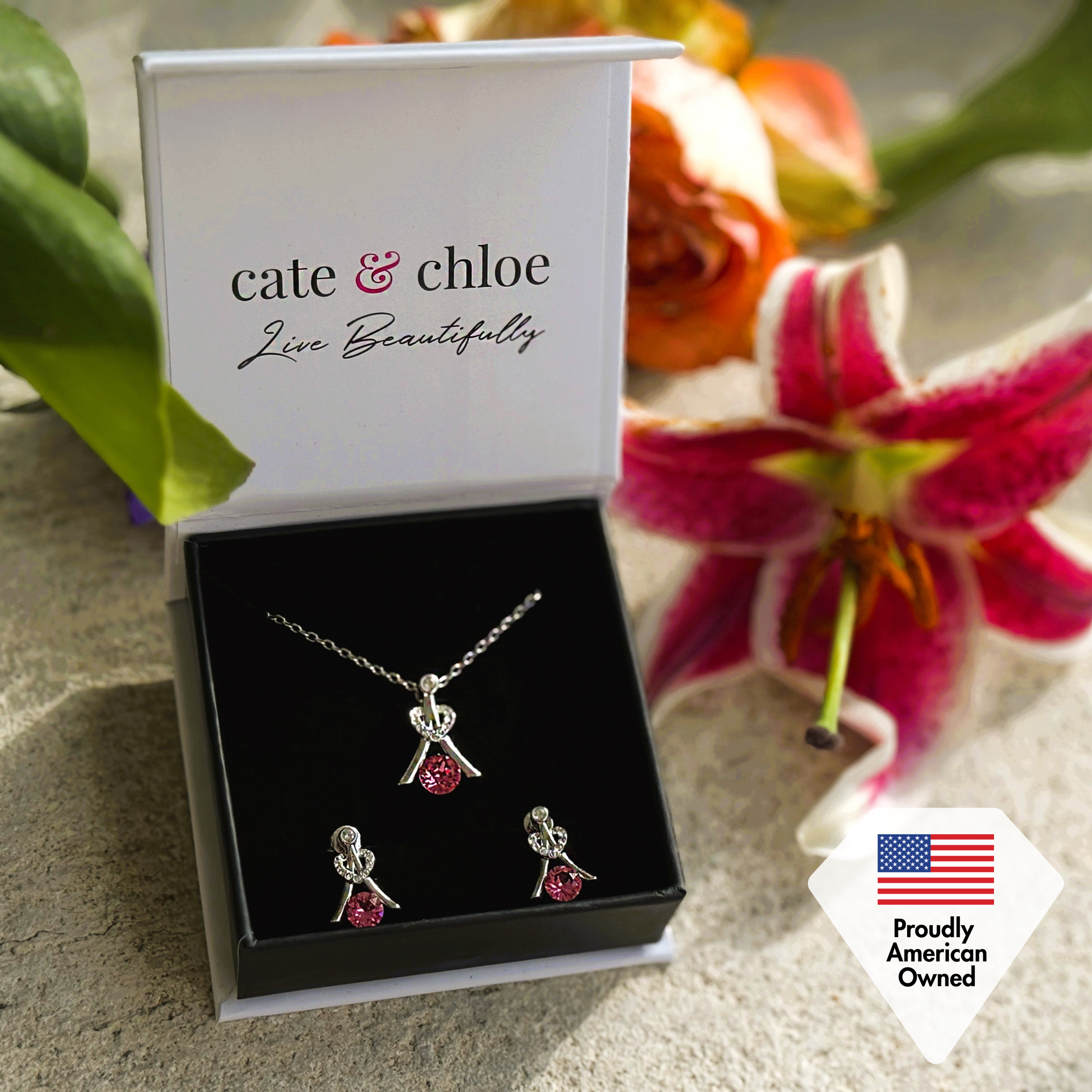 Serenity Birthstone 18k White Gold Plated Drop Earrings with Round Cut Swarovski Crystals