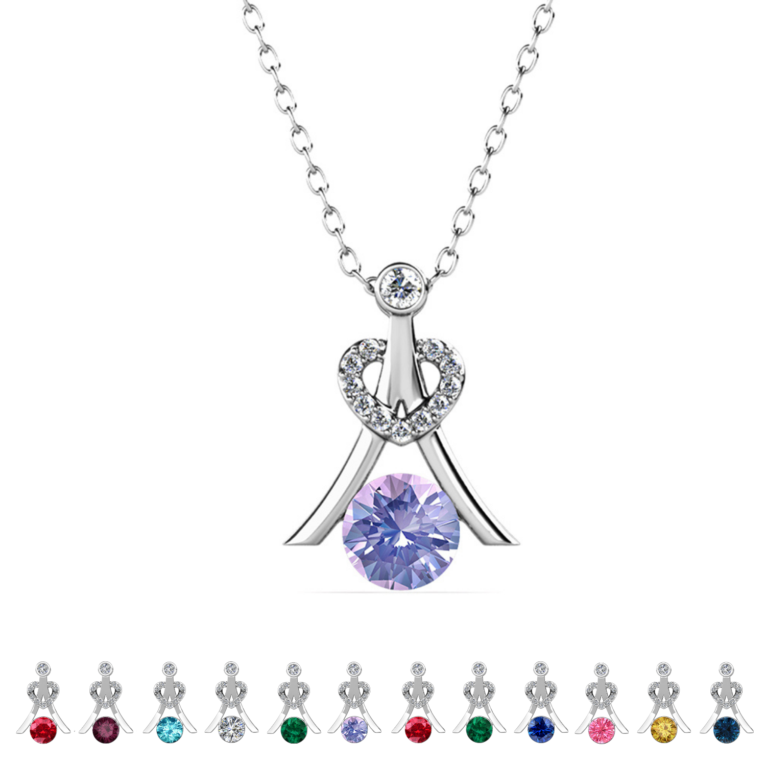 Serenity Birthstone 18k White Gold Plated Necklace with Round Cut Swarovski Crystals