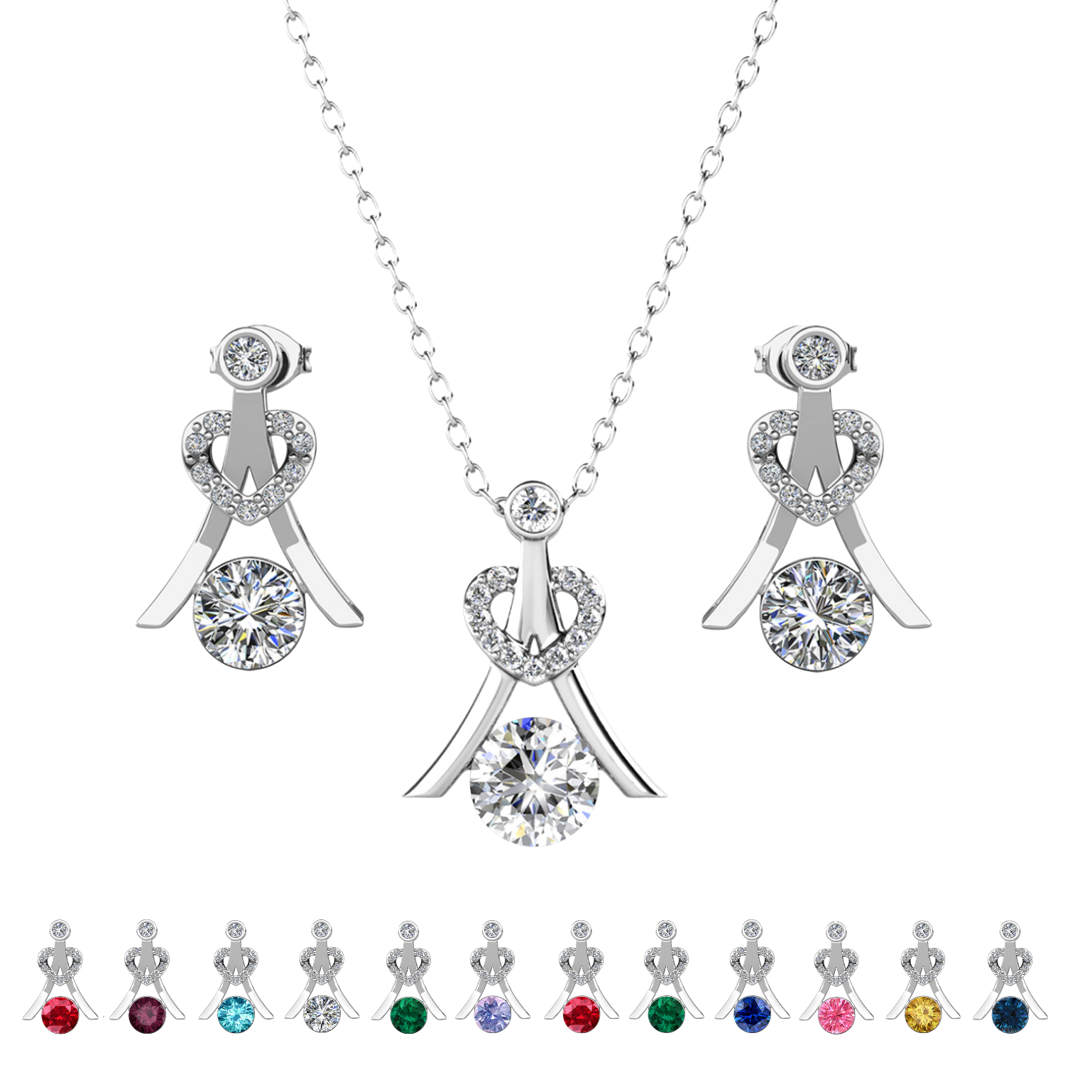 Serenity Birthstone 18k White Gold Plated Drop Earrings and Necklace Set with Swarovski Crystals