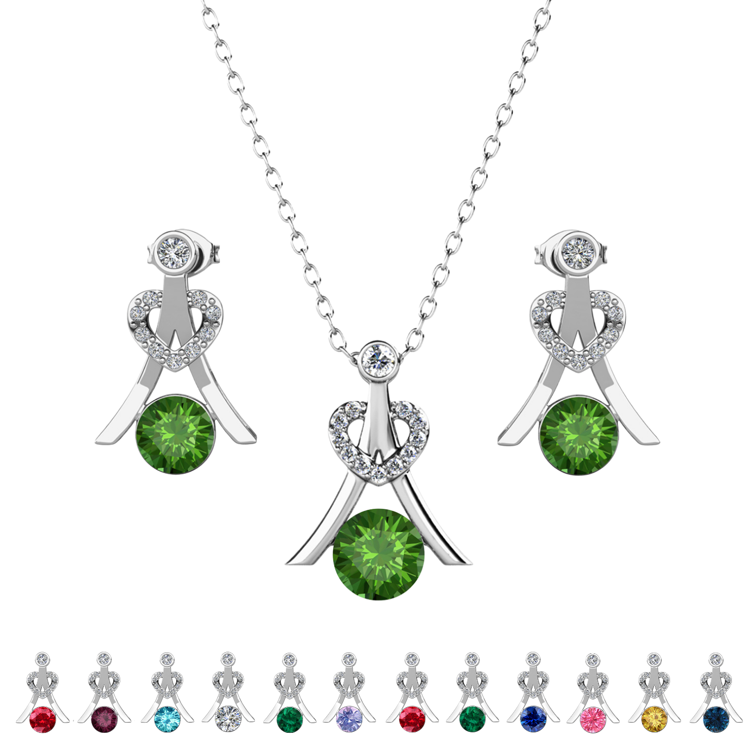 Serenity Birthstone 18k White Gold Plated Drop Earrings and Necklace Set with Swarovski Crystals