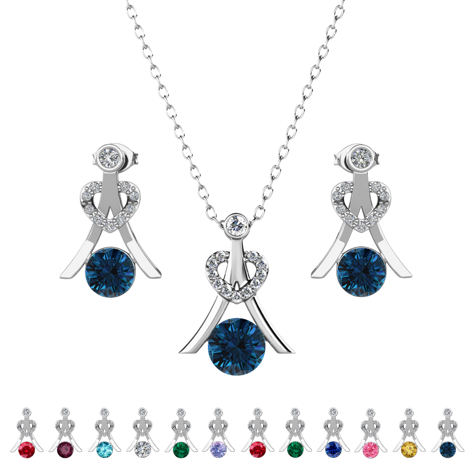 Serenity Birthstone 18k White Gold Plated Drop Earrings and Necklace Set with Swarovski Crystals