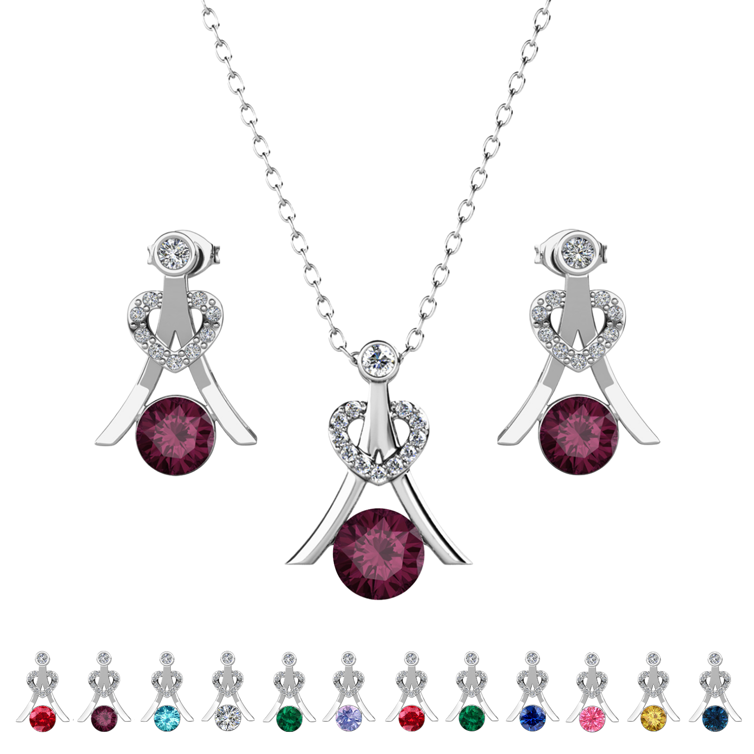 Serenity Birthstone 18k White Gold Plated Drop Earrings and Necklace Set with Swarovski Crystals