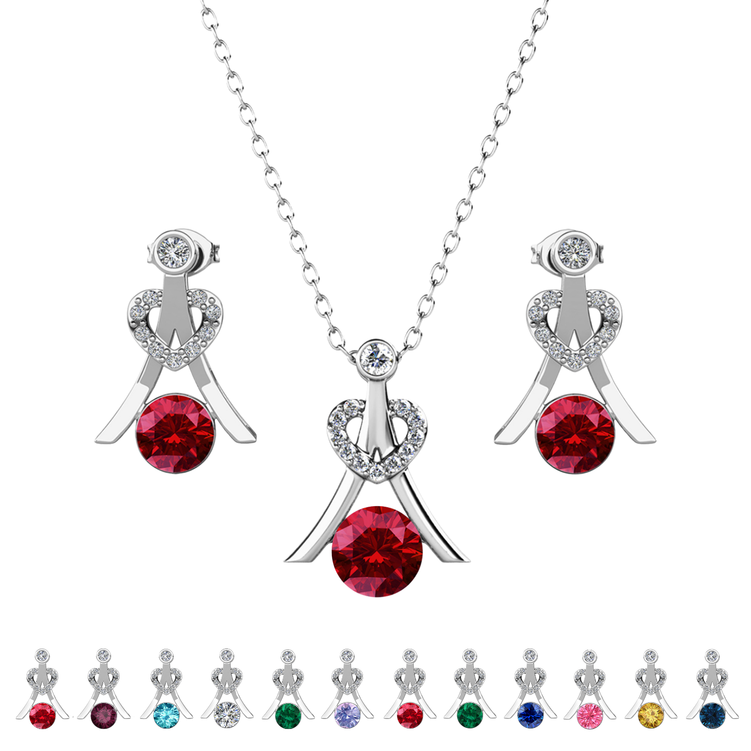 Serenity Birthstone 18k White Gold Plated Drop Earrings and Necklace Set with Swarovski Crystals