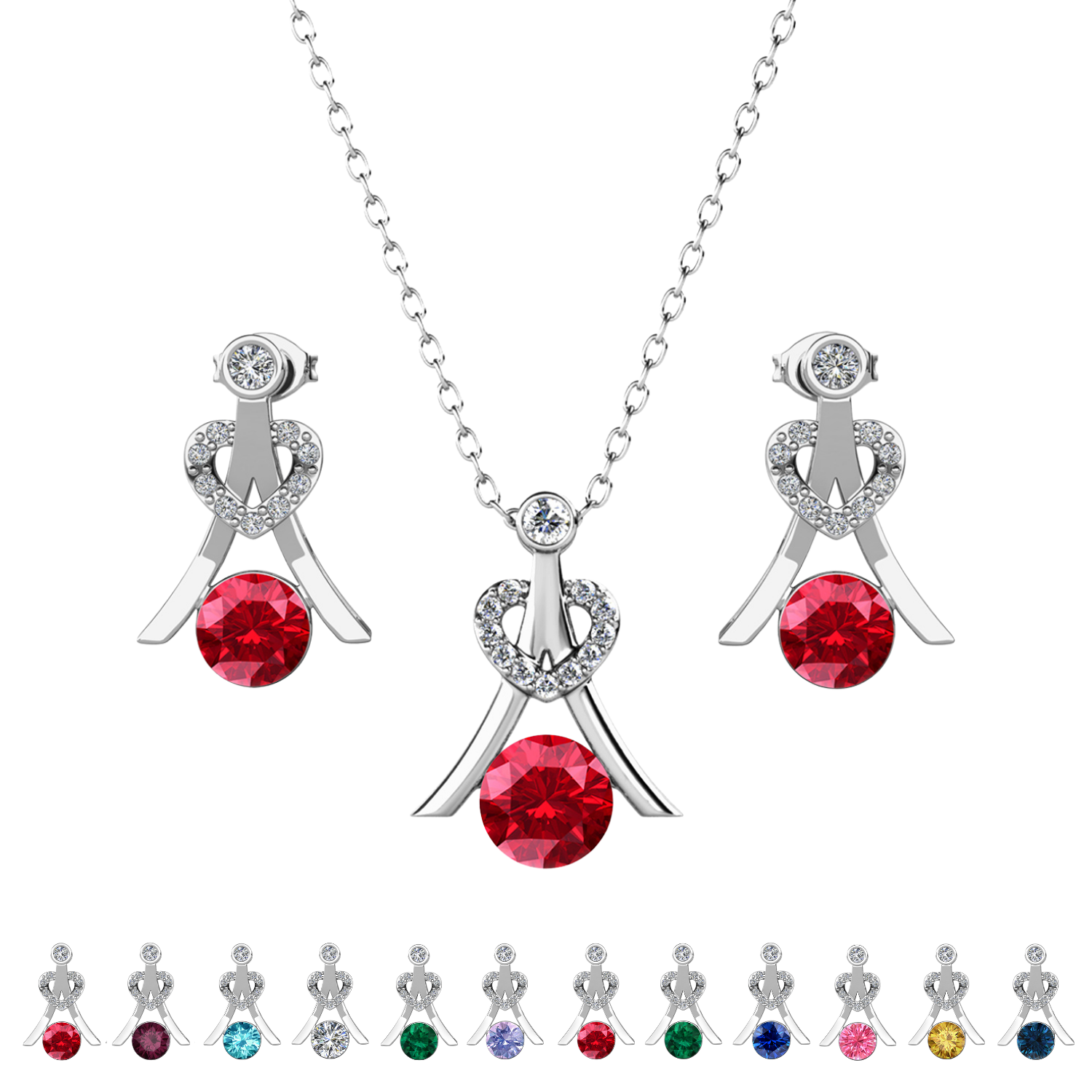 Serenity Birthstone 18k White Gold Plated Drop Earrings and Necklace Set with Swarovski Crystals