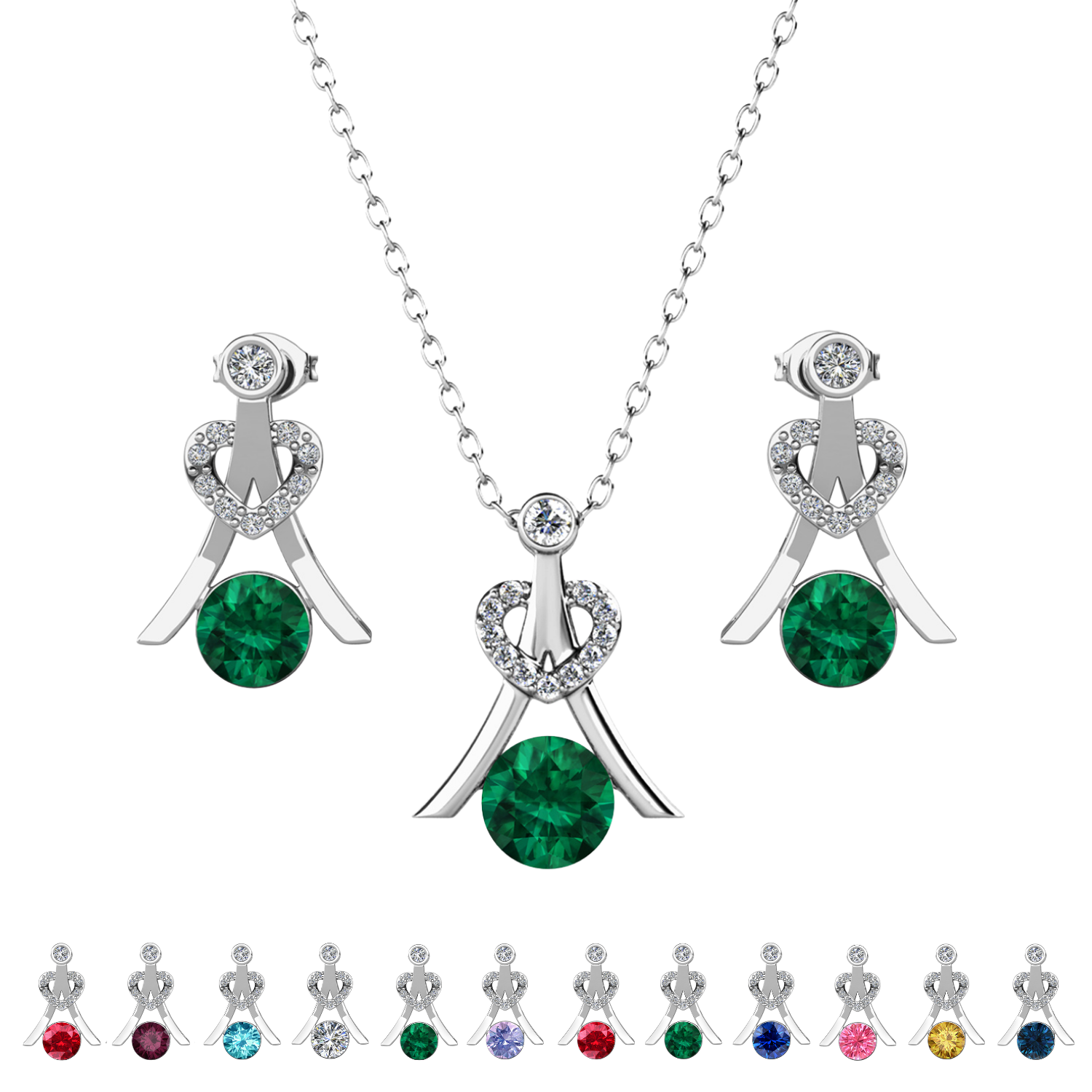 Serenity Birthstone 18k White Gold Plated Drop Earrings and Necklace Set with Swarovski Crystals