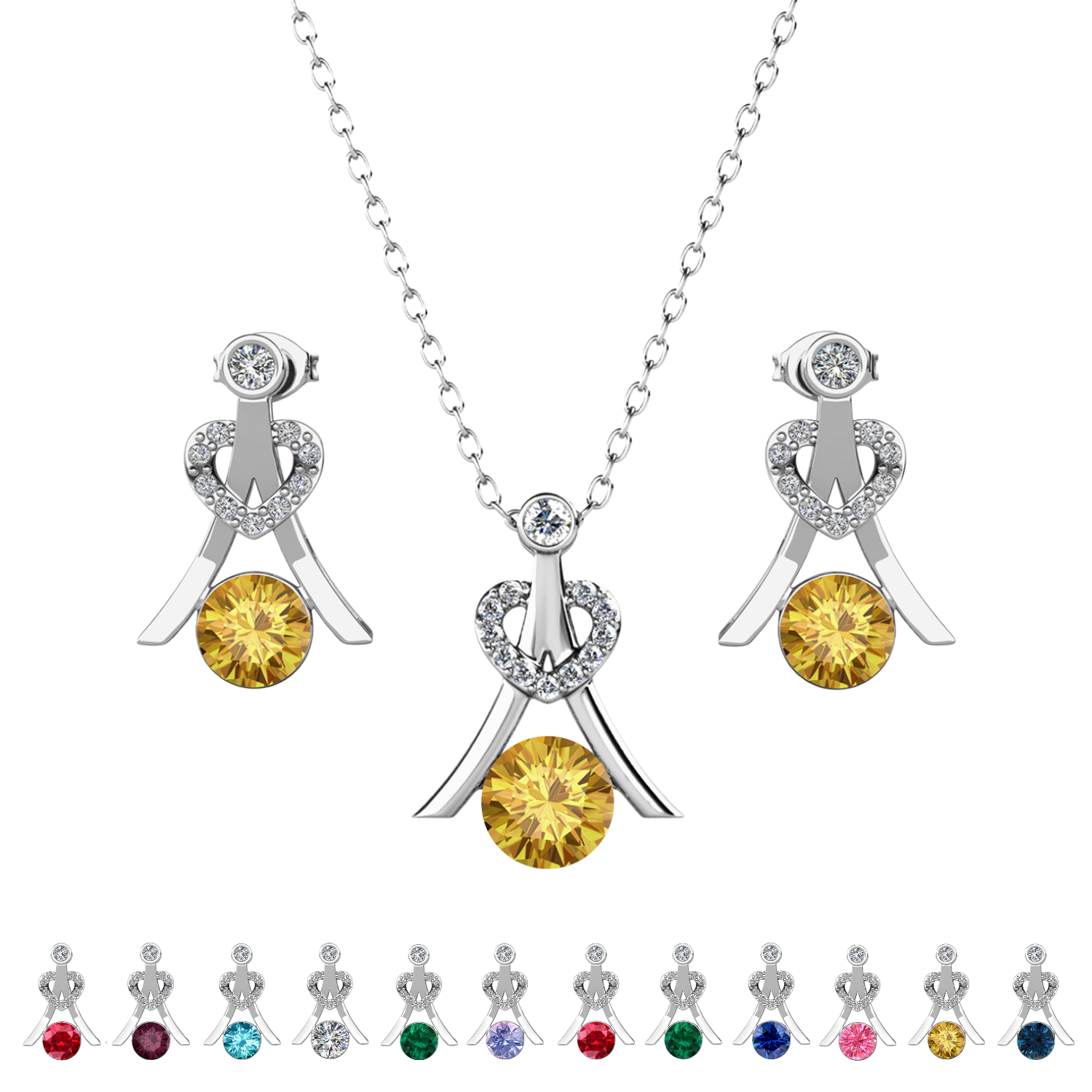 Serenity Birthstone 18k White Gold Plated Drop Earrings and Necklace Set with Swarovski Crystals