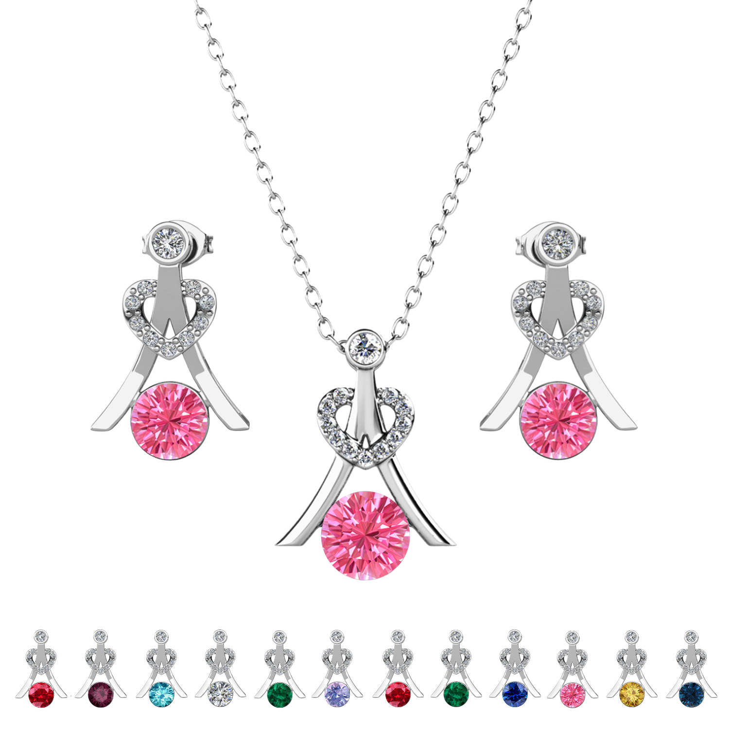 Serenity Birthstone 18k White Gold Plated Drop Earrings and Necklace Set with Swarovski Crystals