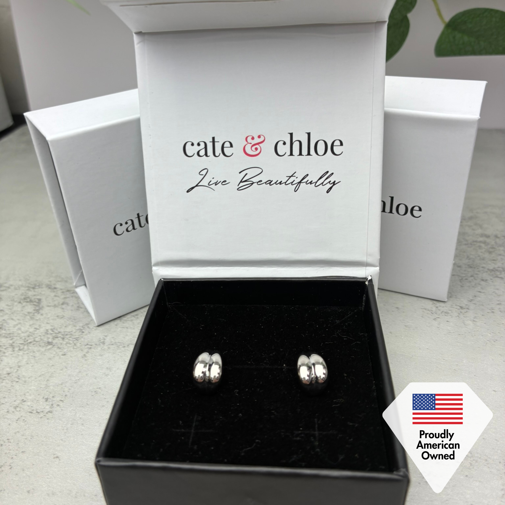 Shae 18k White Gold Plated Semi-Hoop Curved Stud Earrings