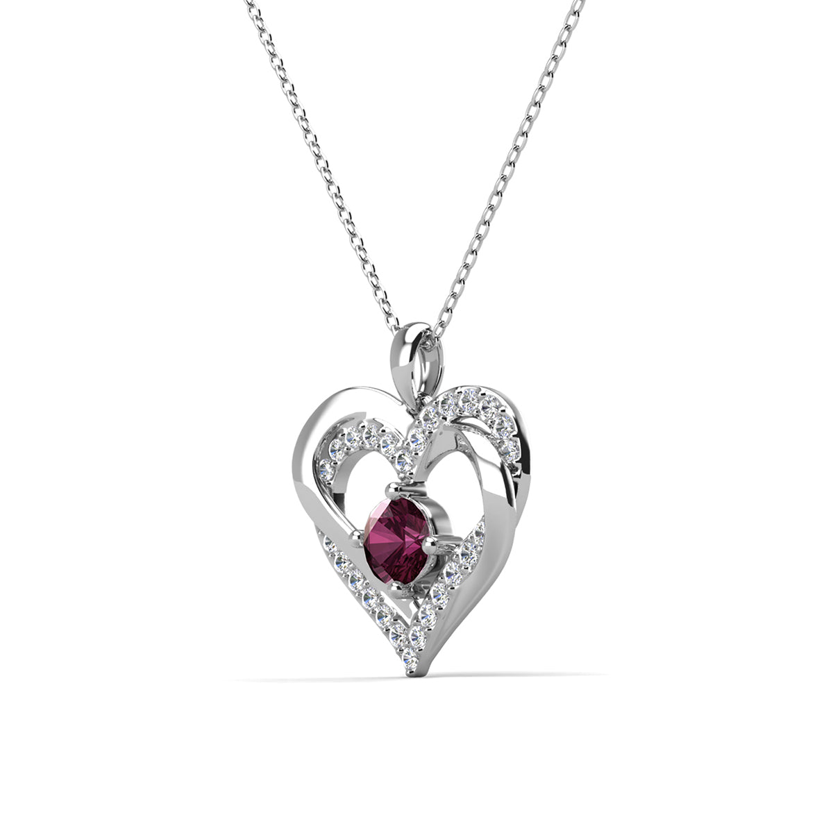 Forever February Birthstone 18k White Gold Plated Silver Double Heart Diamond Necklace with Swarovski Crystals