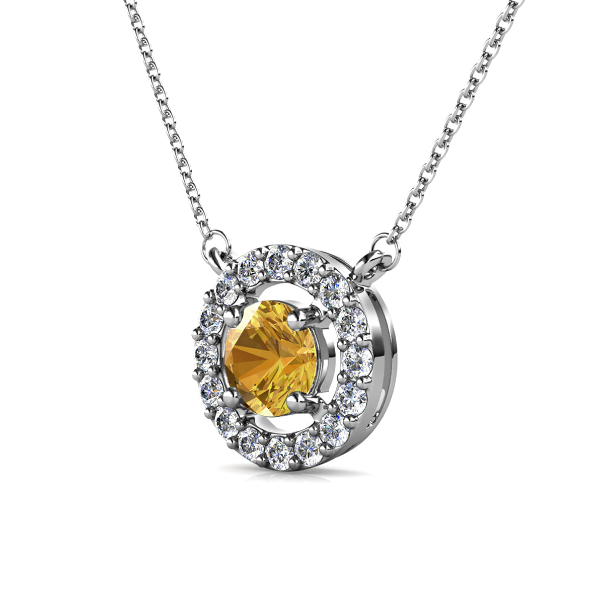 Royal 18k White Gold Plated Birthstone Halo Necklace with Round Cut Swarovski Crystals