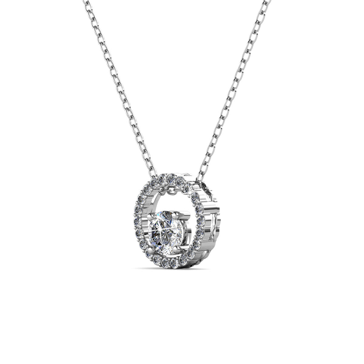 Reign 18k White Gold Plated Halo Crystal Necklace