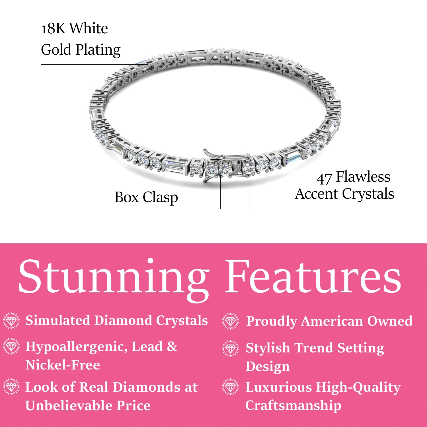 Adrianna 18k White Gold Plated Tennis Bracelet & Limited Edition Ribbon Card