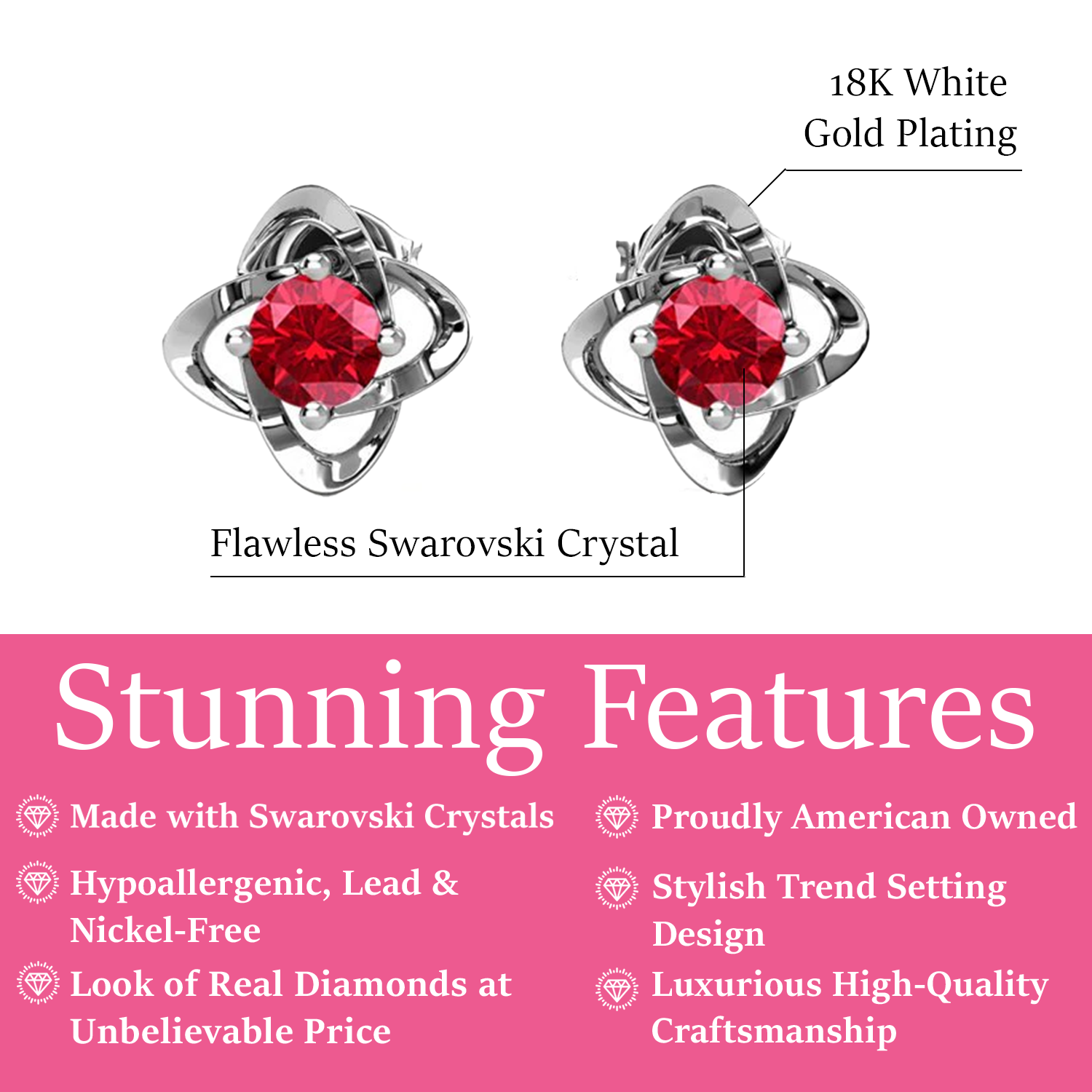 Infinity 18k White Gold Plated Birthstone Flower Earrings with Swarovski Crystals