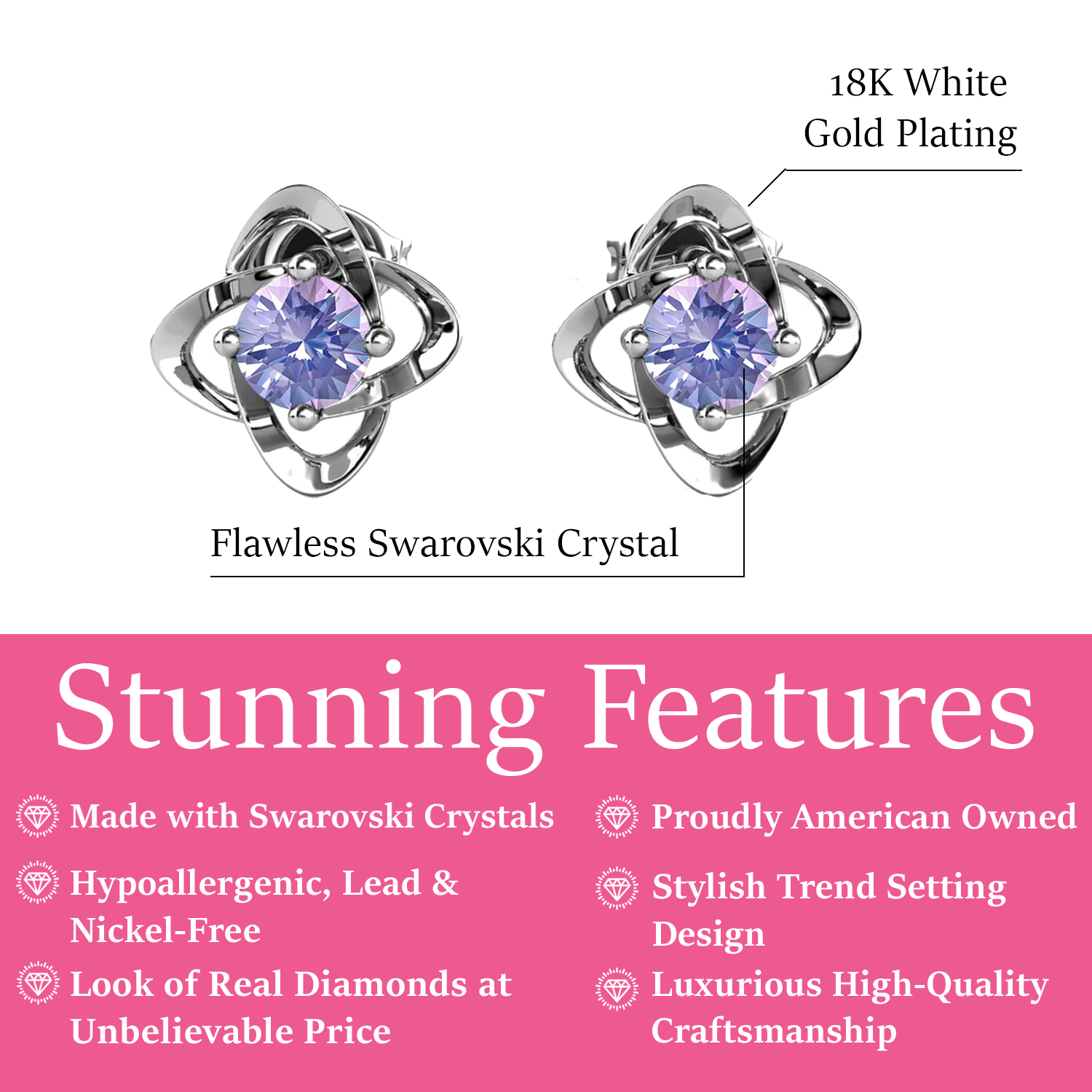 Infinity 18k White Gold Plated Birthstone Flower Earrings with Swarovski Crystals