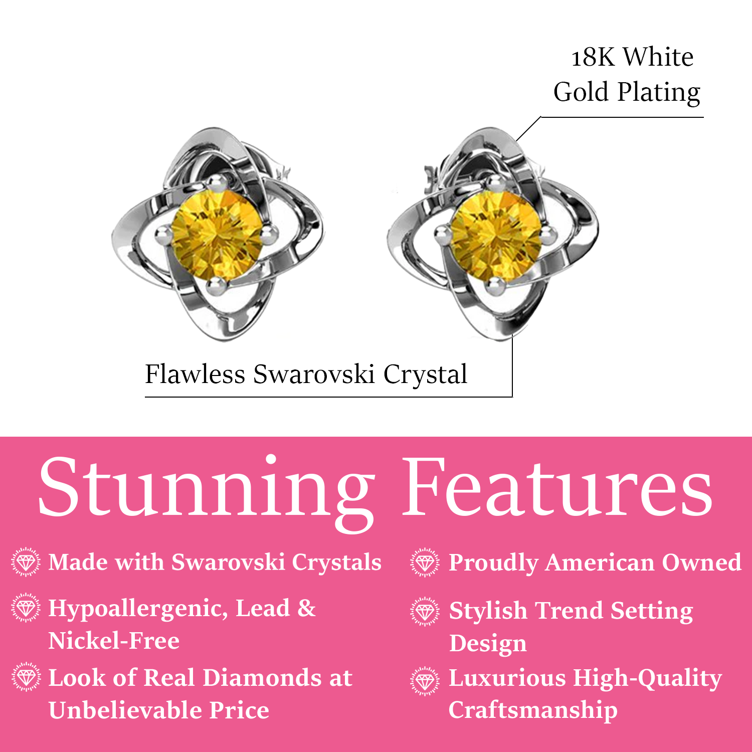 Infinity 18k White Gold Plated Birthstone Flower Earrings with Swarovski Crystals