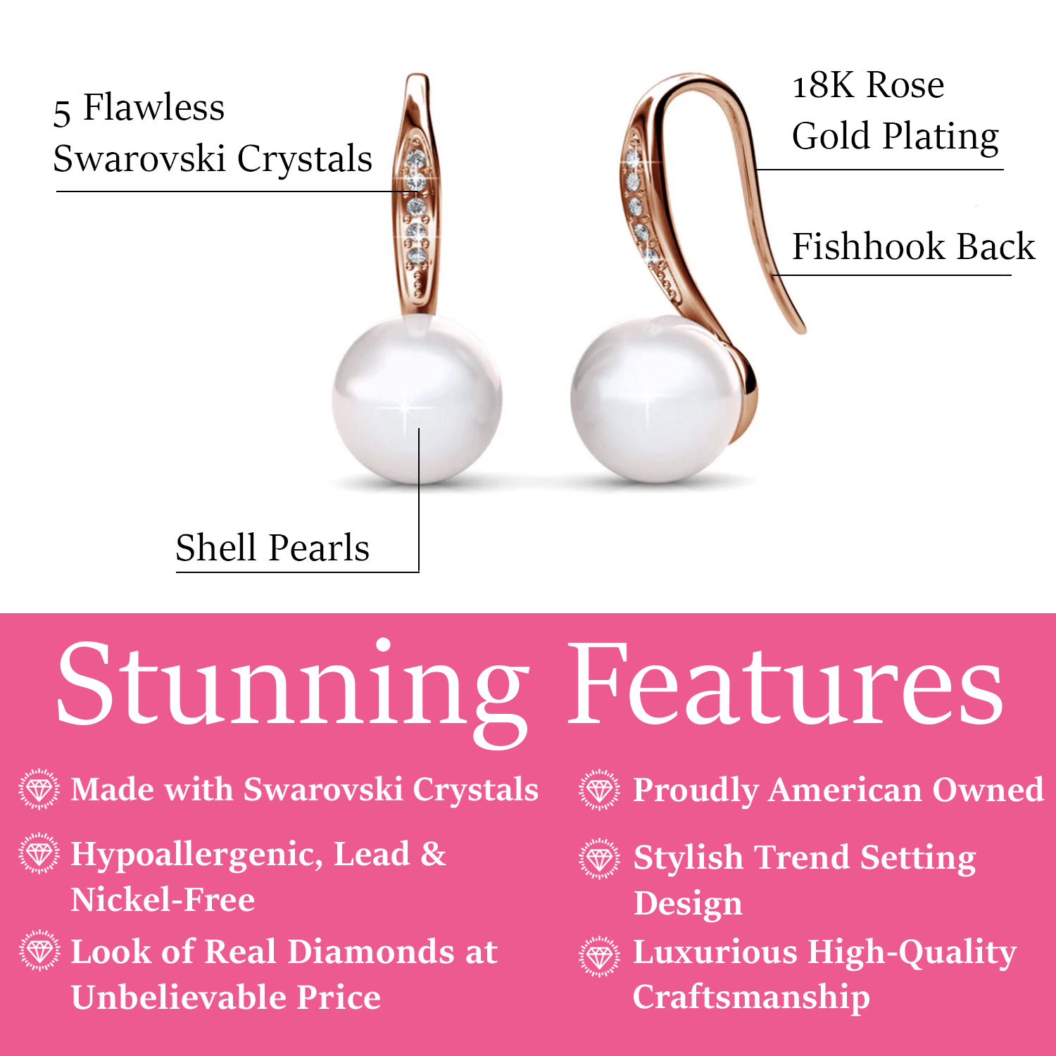 Ann 18k White Gold Freshwater Pearl Drop Earrings with Swarovski Crystals