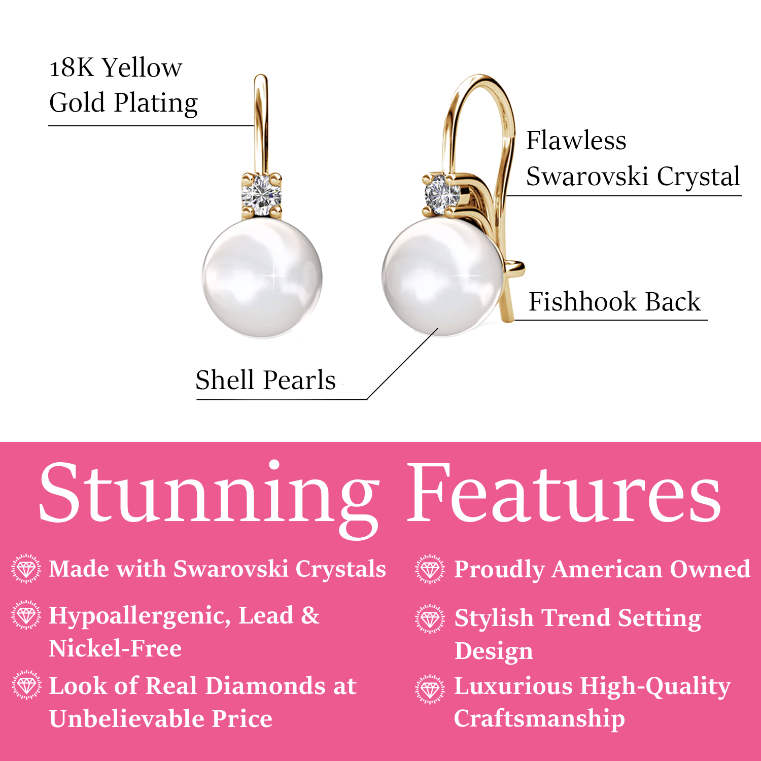 Cassie 18k White Gold Freshwater Pearl Drop Earrings with Swarovski Crystals