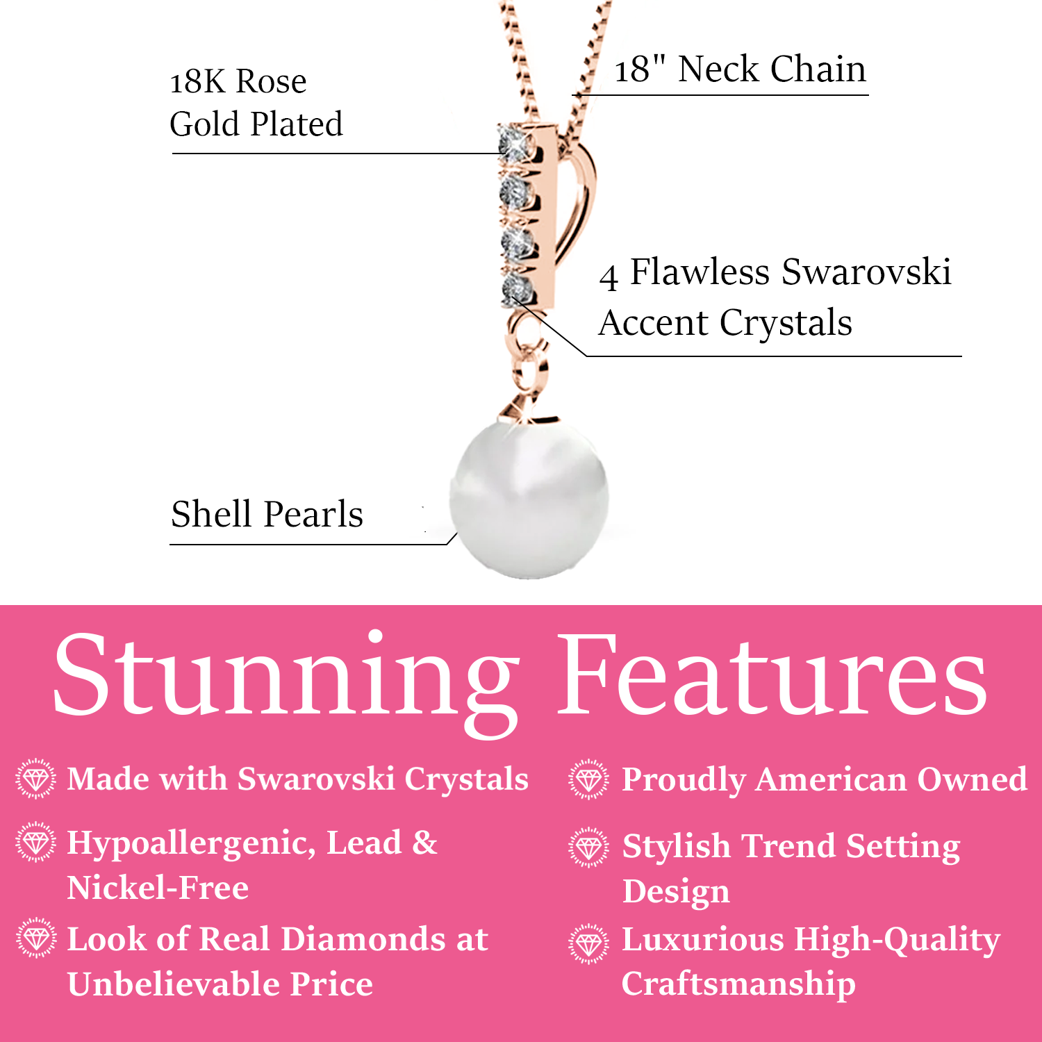 Gabrielle 18k White Gold Pearl Drop Pendant Necklace with Swarovski Crystals